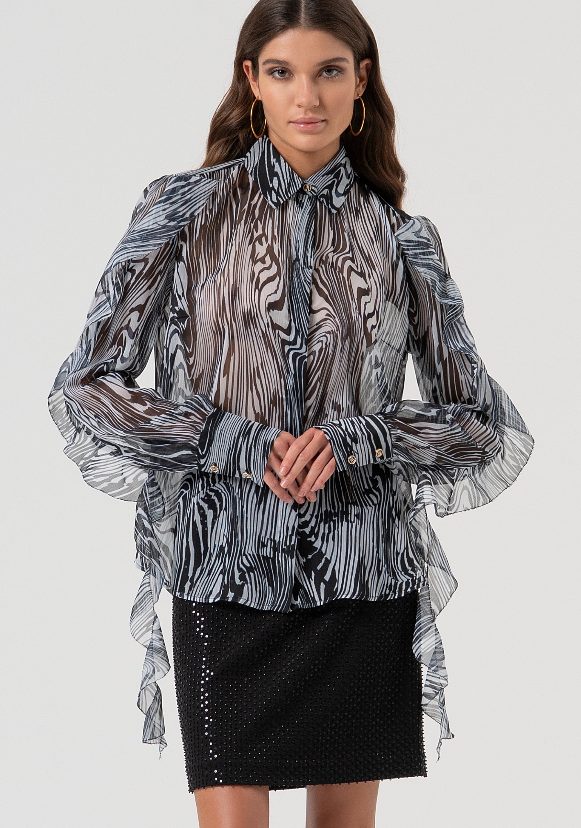 Camicia regular in georgette con fantasia optical FQ25WT6003W412N4-060 Fracomina