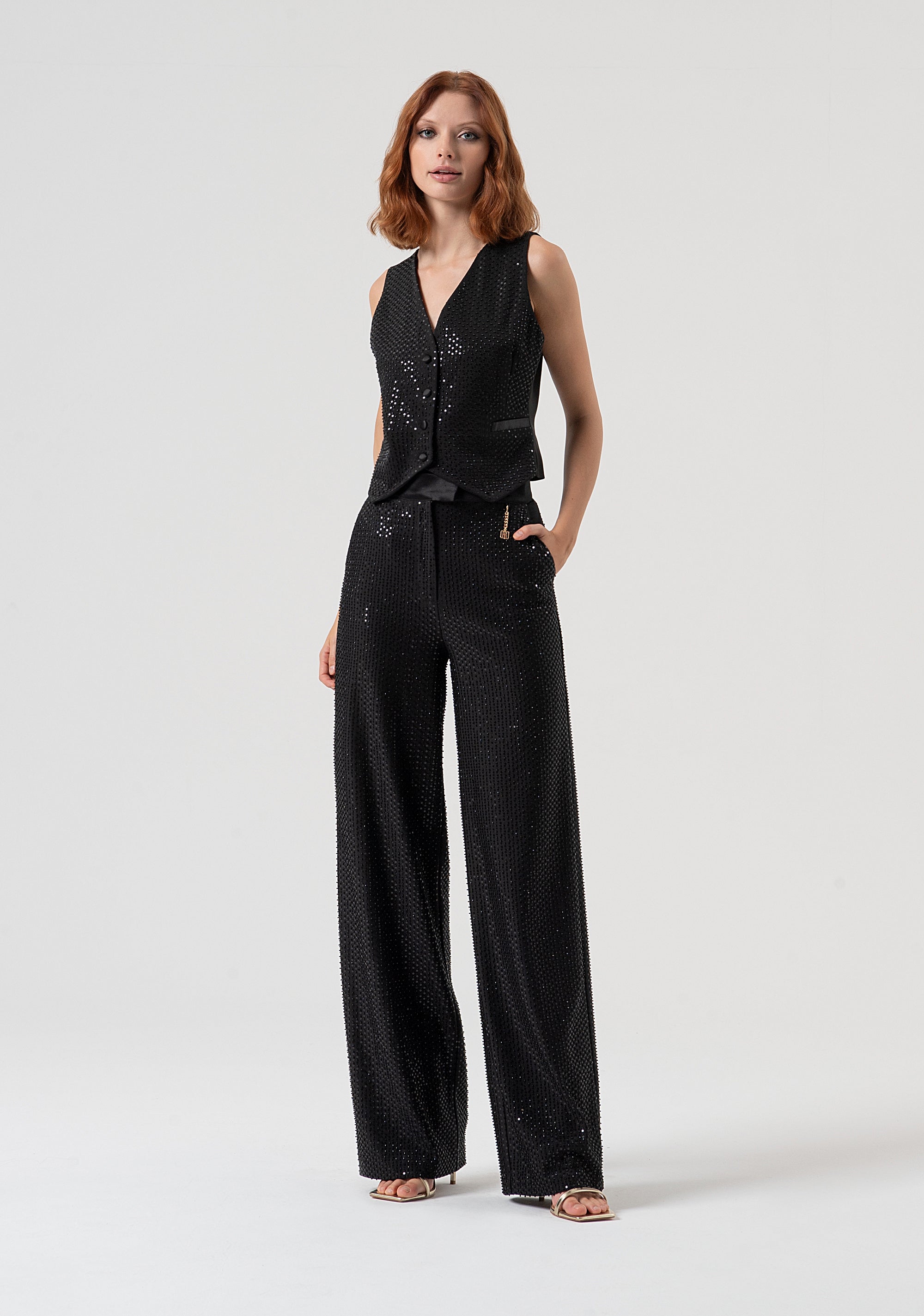 Pantalone a palazzo wide in tessuto con paillettes FQ25WV3001W815R9-053 Fracomina