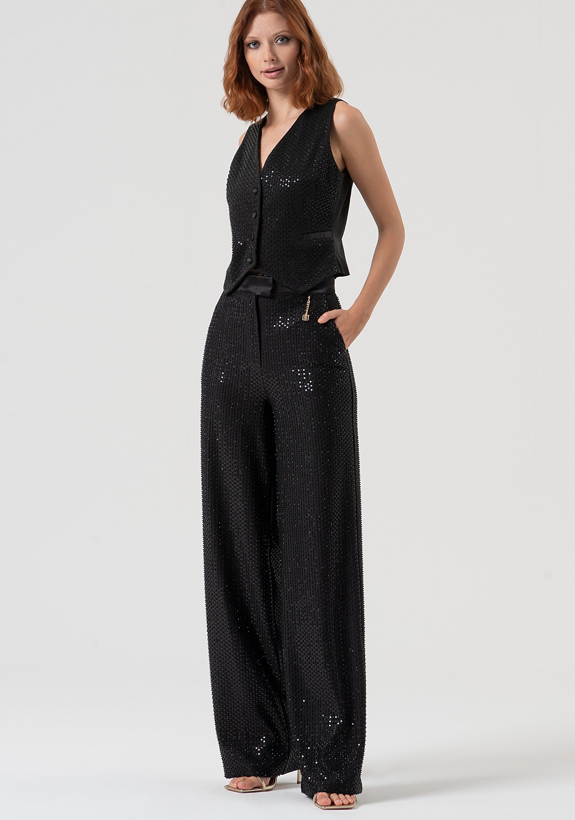 Pantalone a palazzo wide in tessuto con paillettes FQ25WV3001W815R9-053 Fracomina