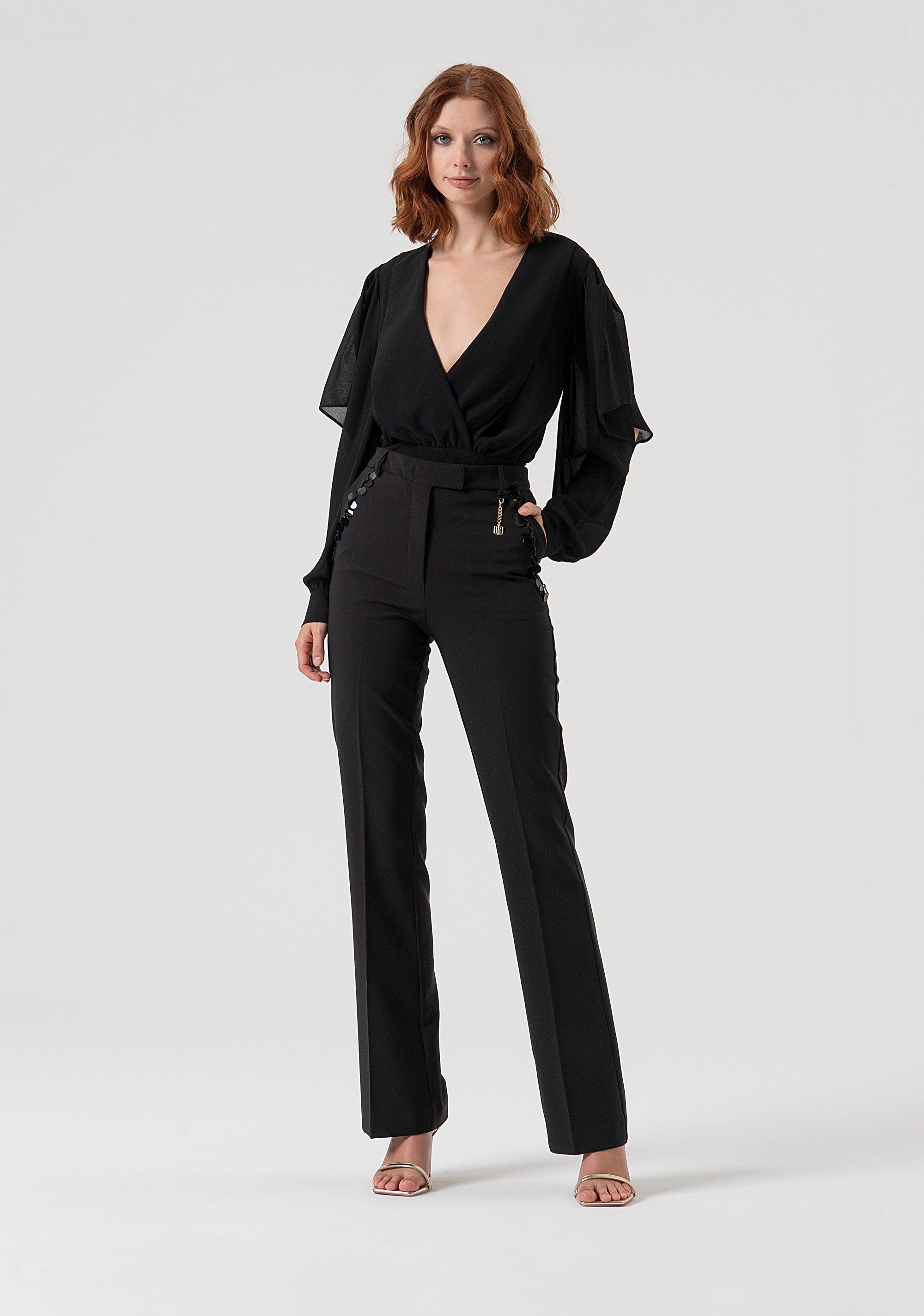 Pantalone bootcut con paillettes sulle tasche FQ25WVA001W429R9-053 Fracomina