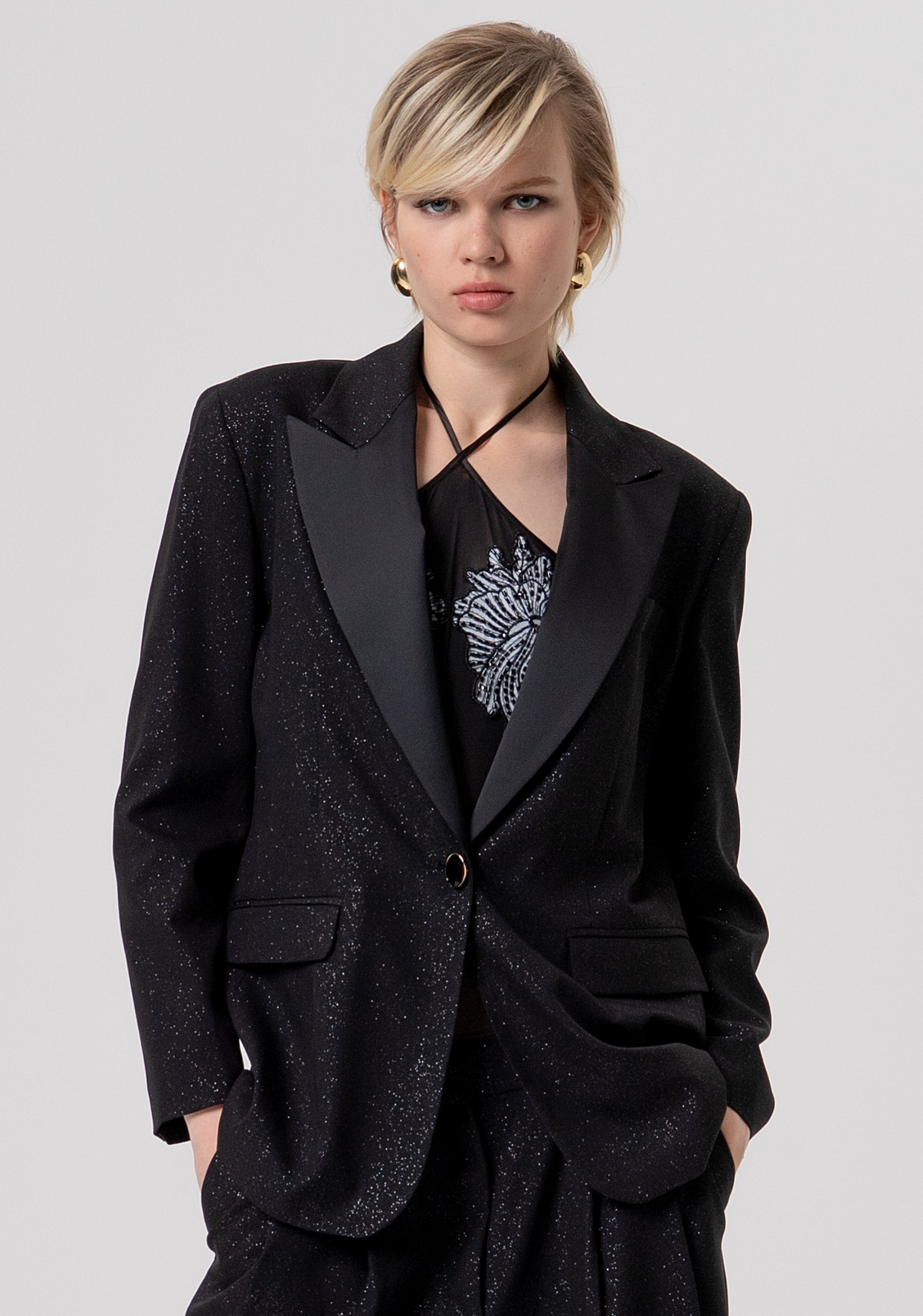 Blazer oversized monopetto in tessuto con glitter FQ26SJ3003W45901-053 Fracomina