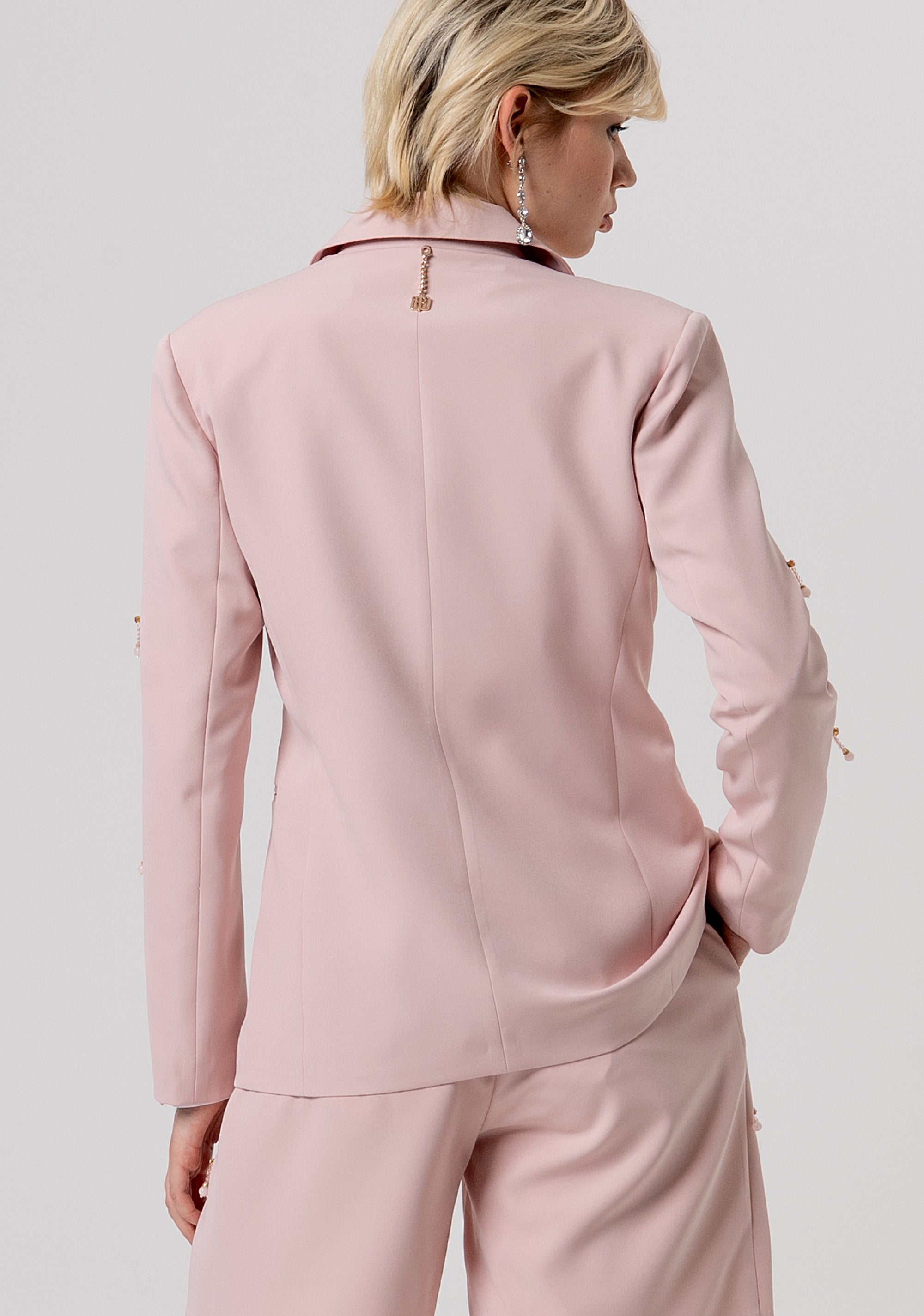 Blazer regular monopetto in tessuto con applicazioni gioiello