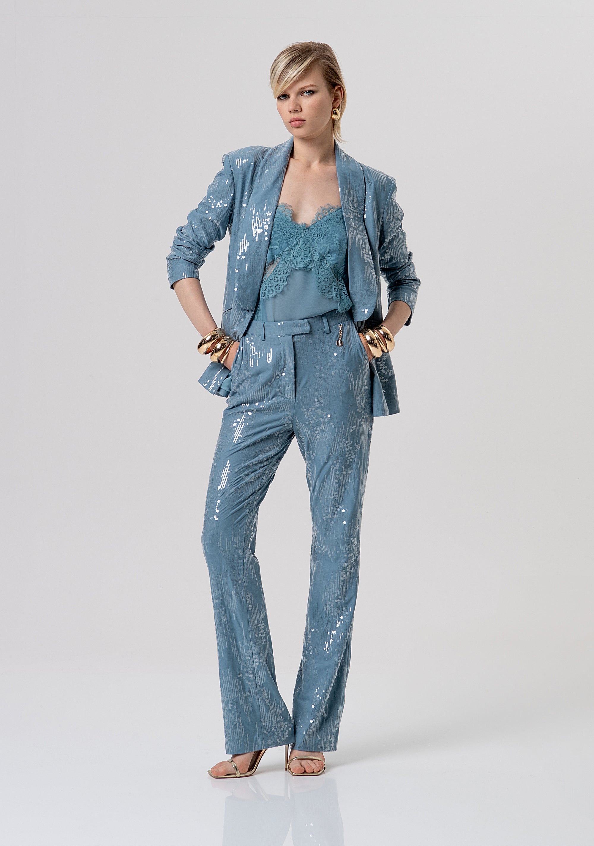 Pantalone flare in tessuto con paillettes FQ26SV3002W498N6-C33 Fracomina