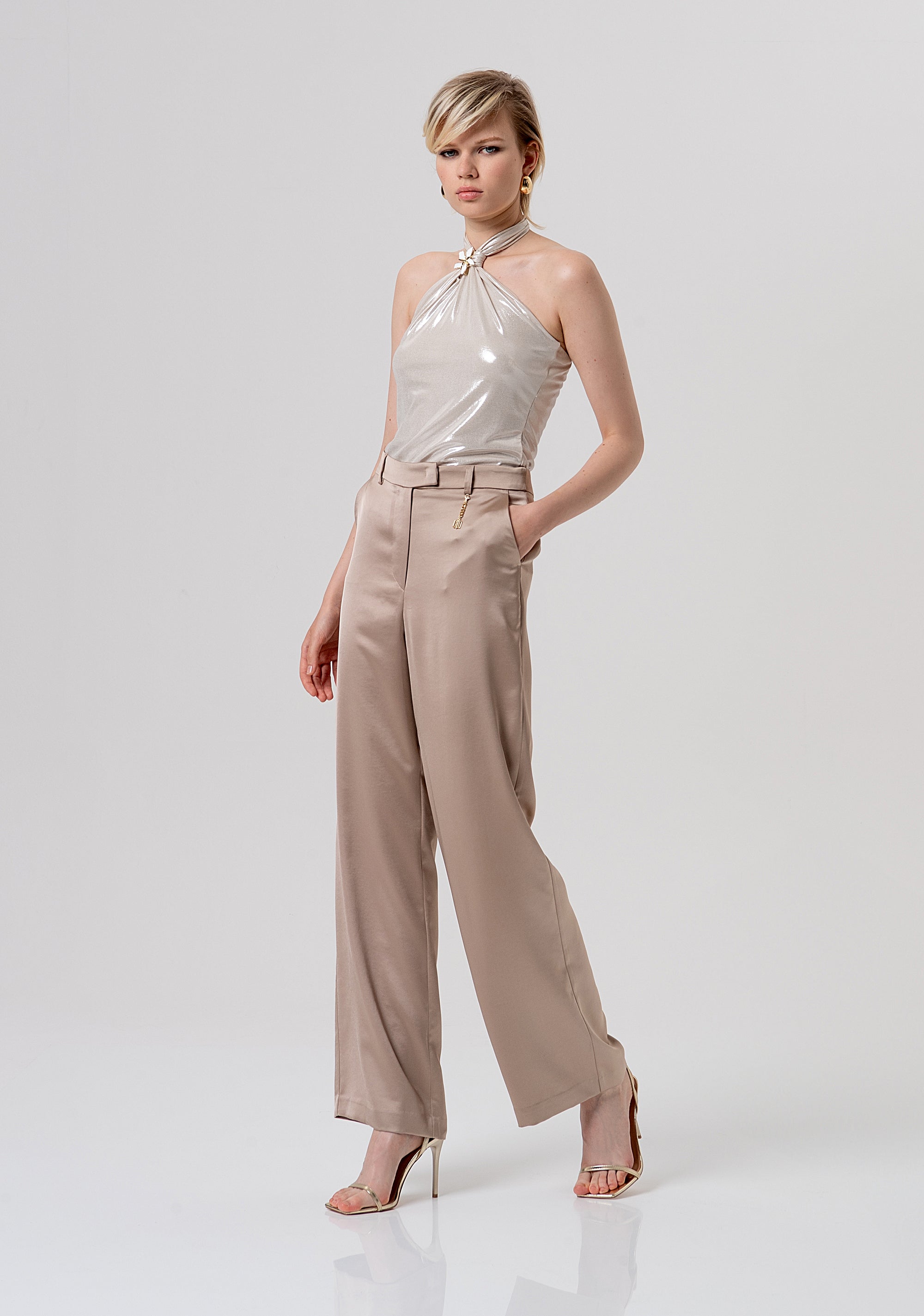 Pantalone flare a palazzo in raso FQ26SV3005W47001-050 Fracomina