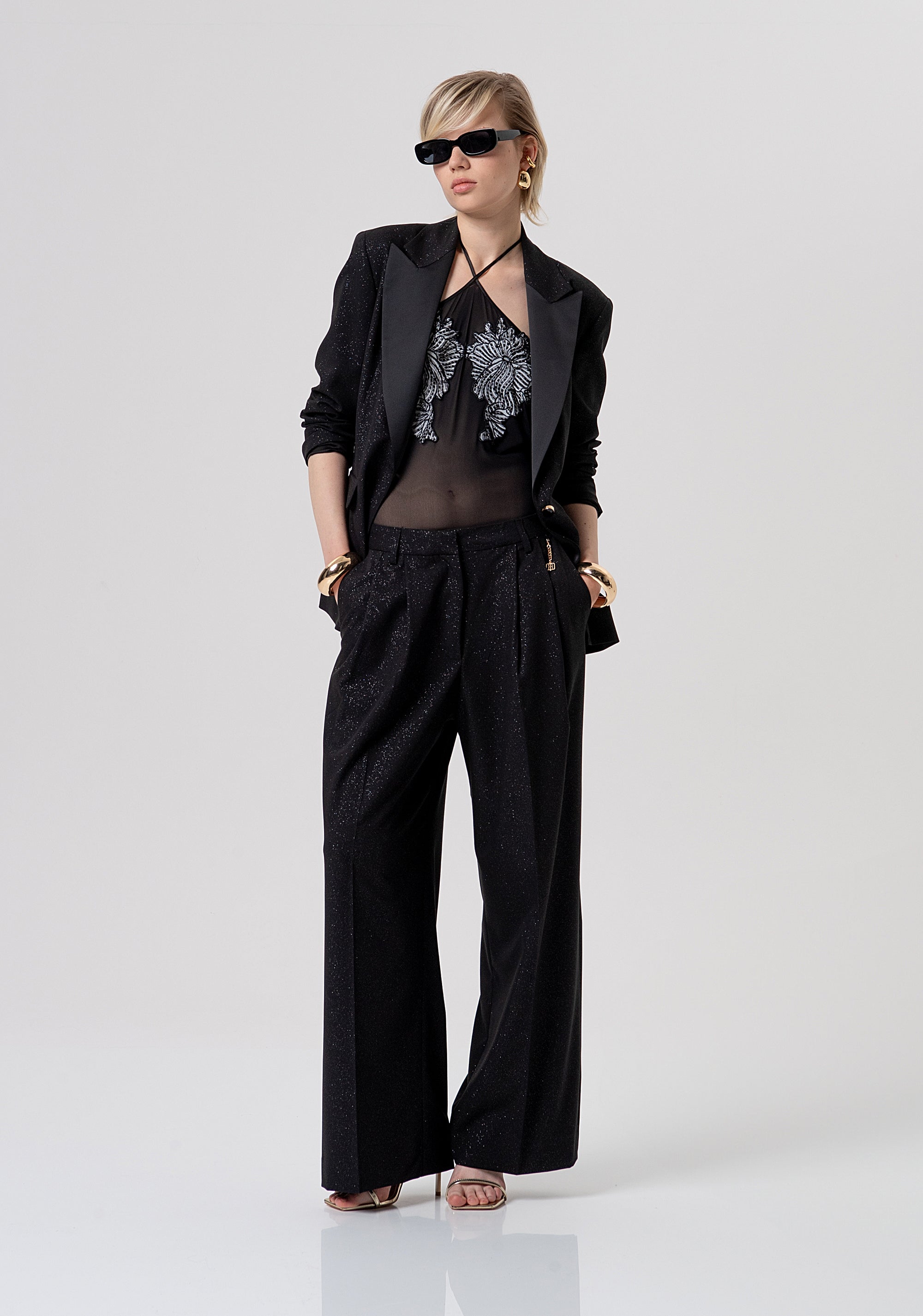 Pantalone flare a palazzo in tessuto con glitter FQ26SV3006W45901-053 Fracomina