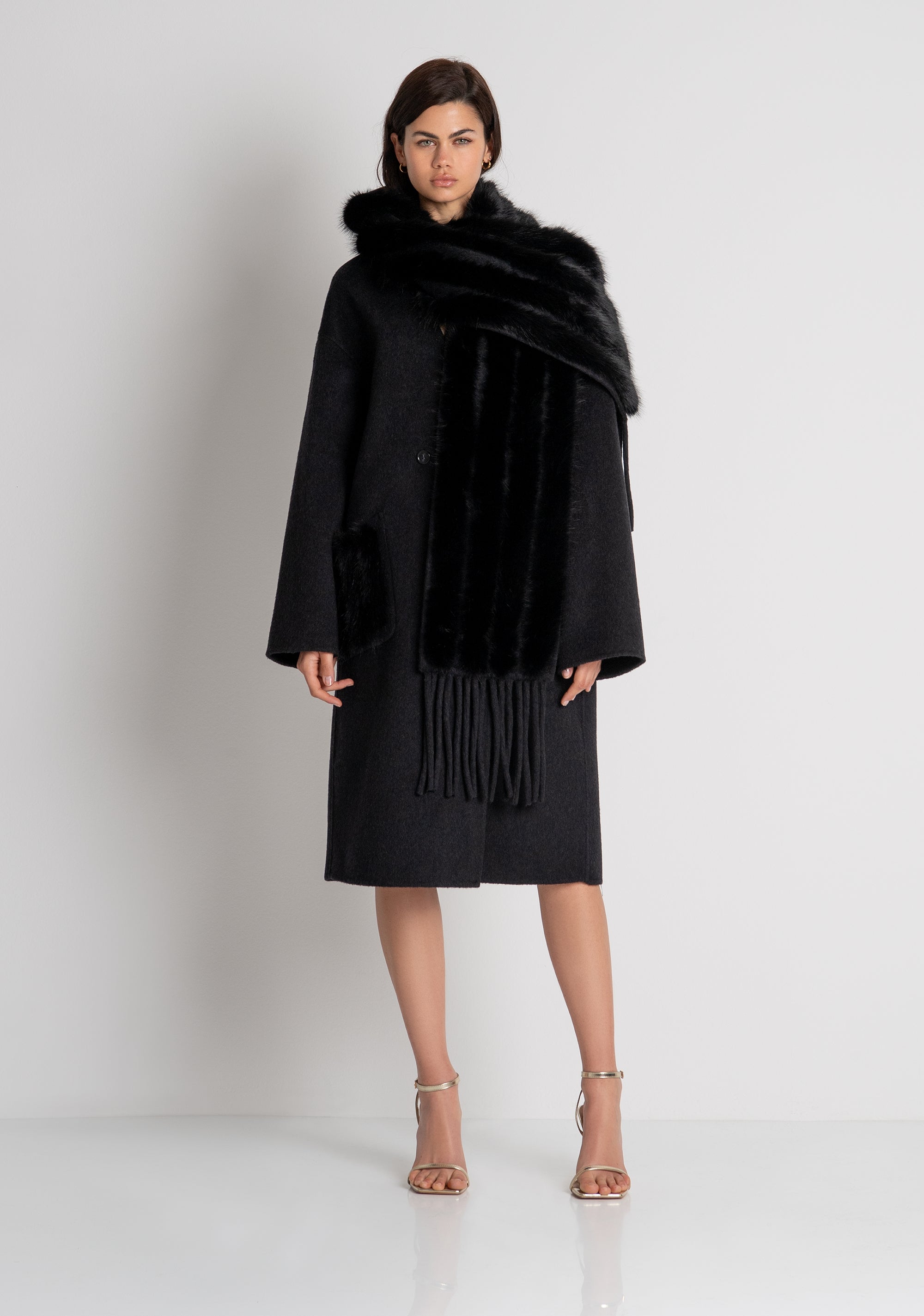 Cappotto regular lungo in lana con inserti in finta pelliccia FQ26WC1002W85601 FRACOMINA