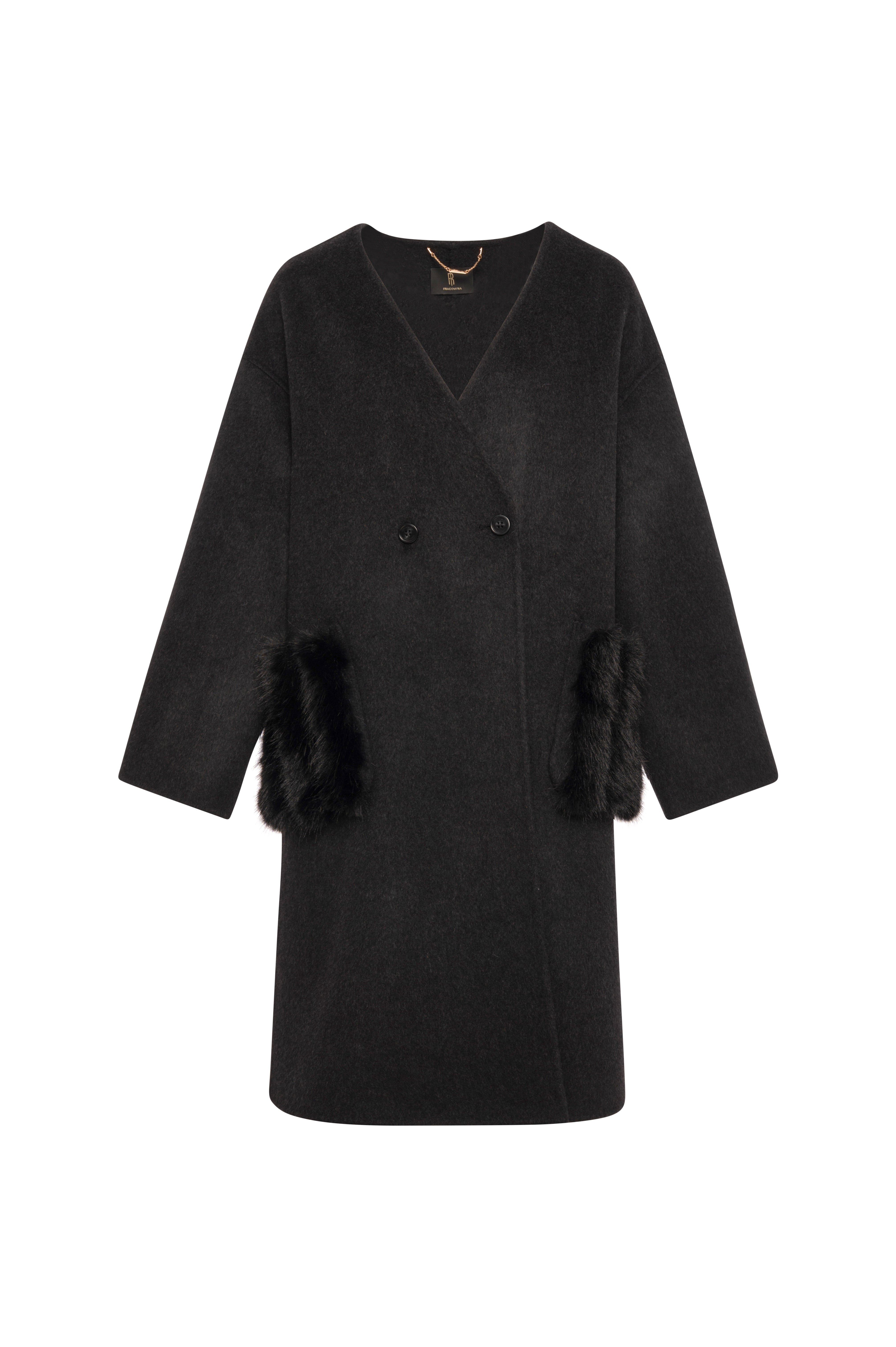 Cappotto regular lungo in lana con inserti in finta pelliccia FQ26WC1002W85601 FRACOMINA