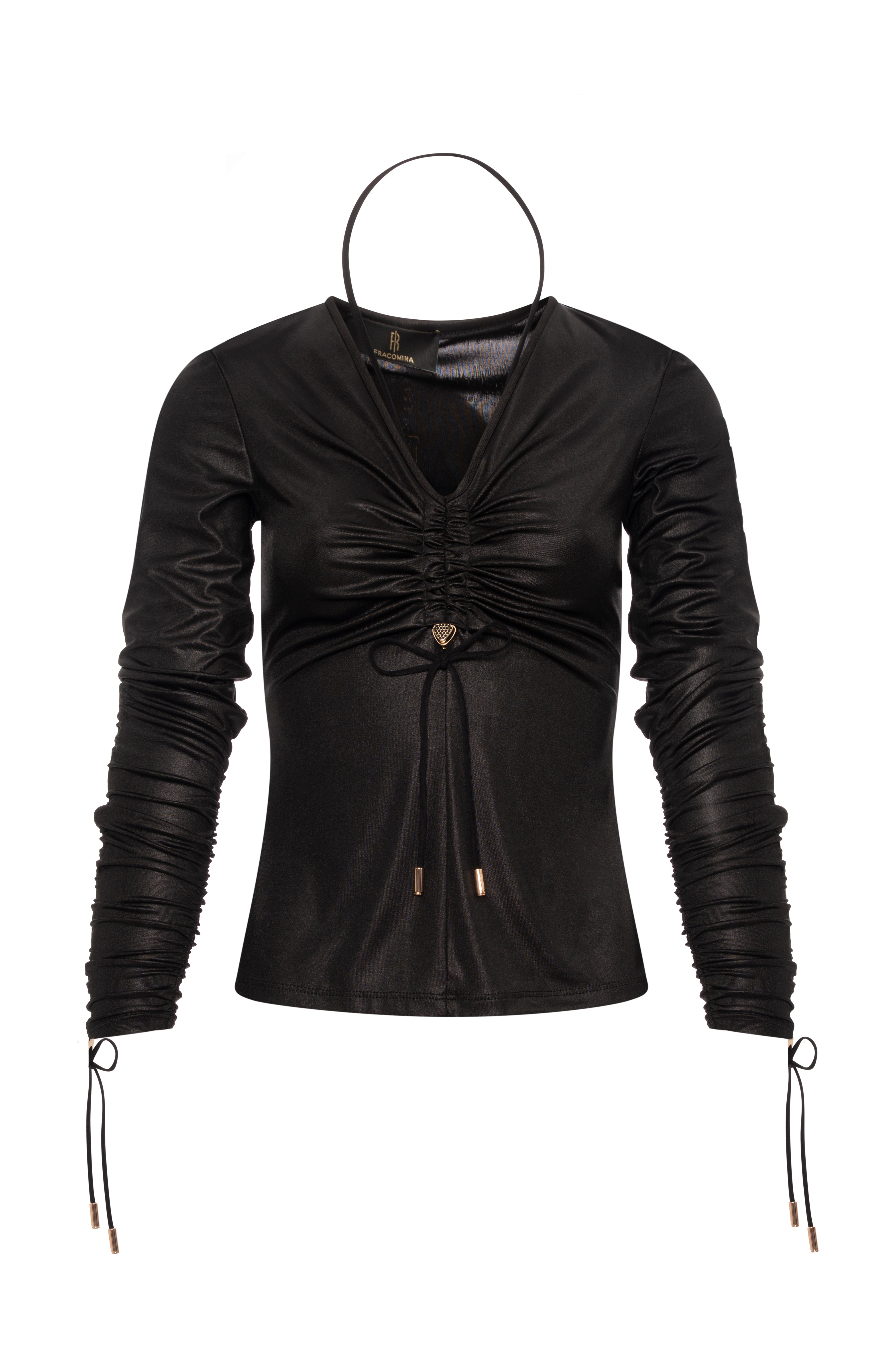 Blusa slim in tessuto finta pelle FRACOMINA — immagine 4 di 5