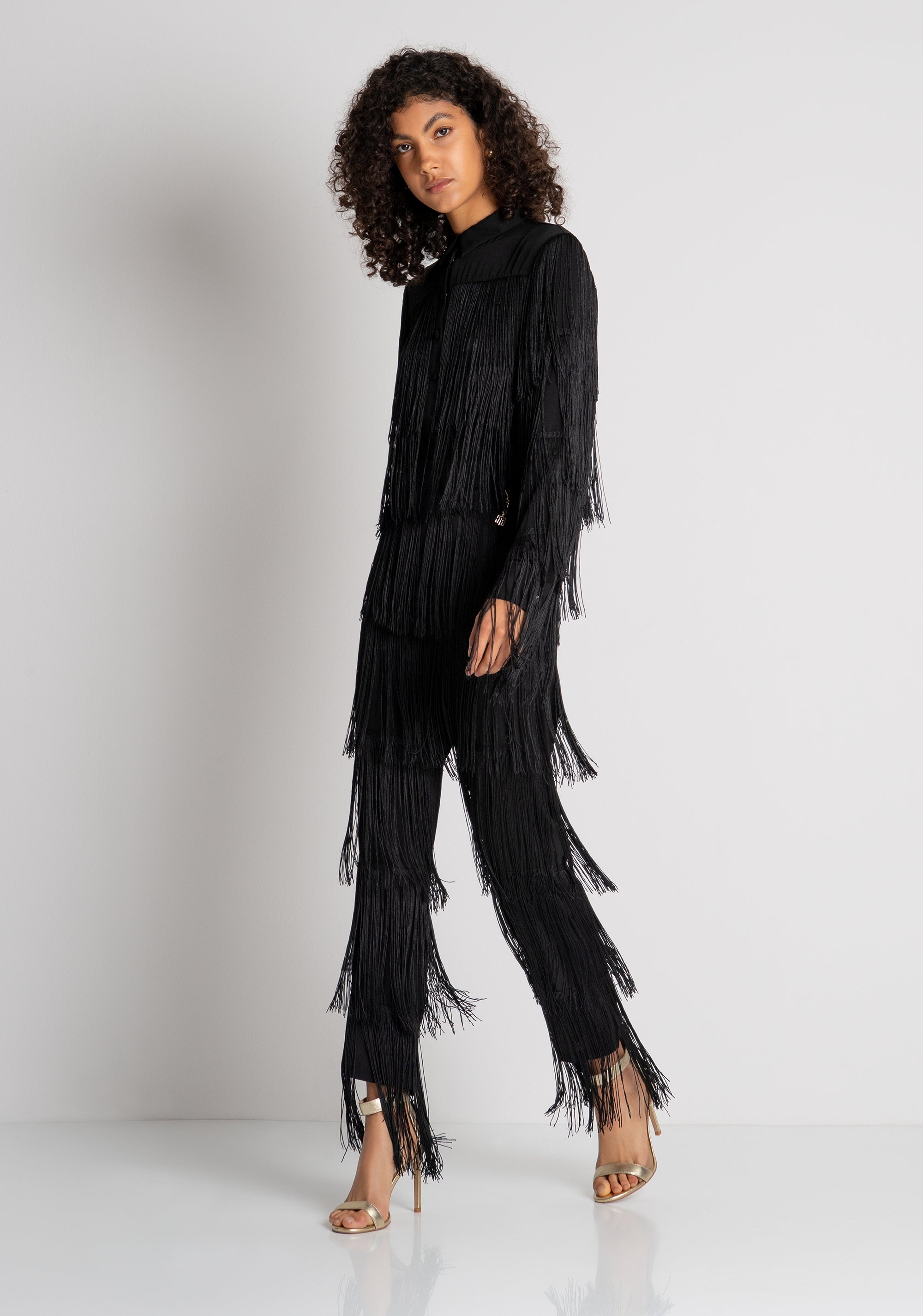 Pantalone wide a palazzo con frange FRACOMINA — immagine 3 di 6