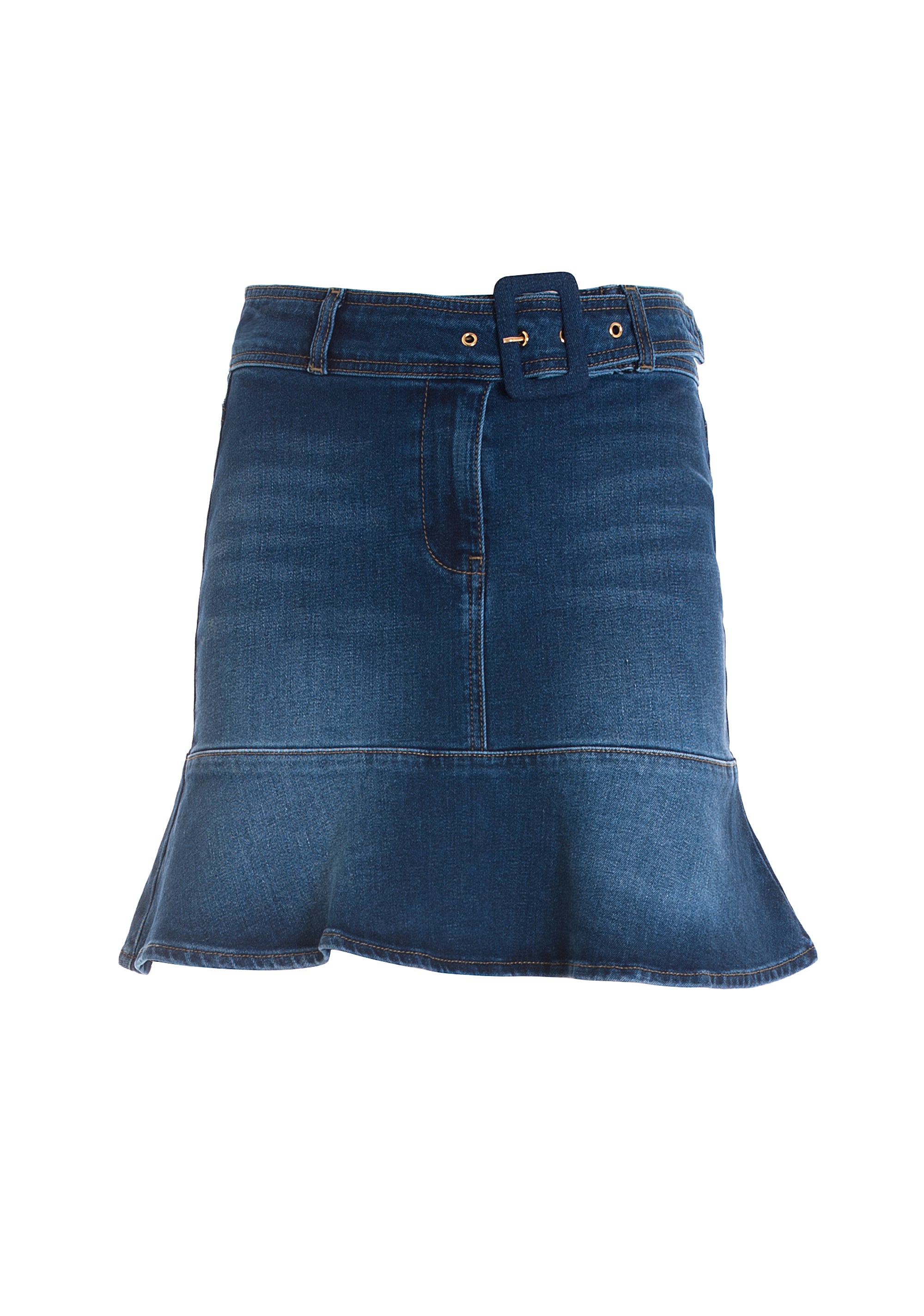 Gonna slim mini in denim con lavaggio medio