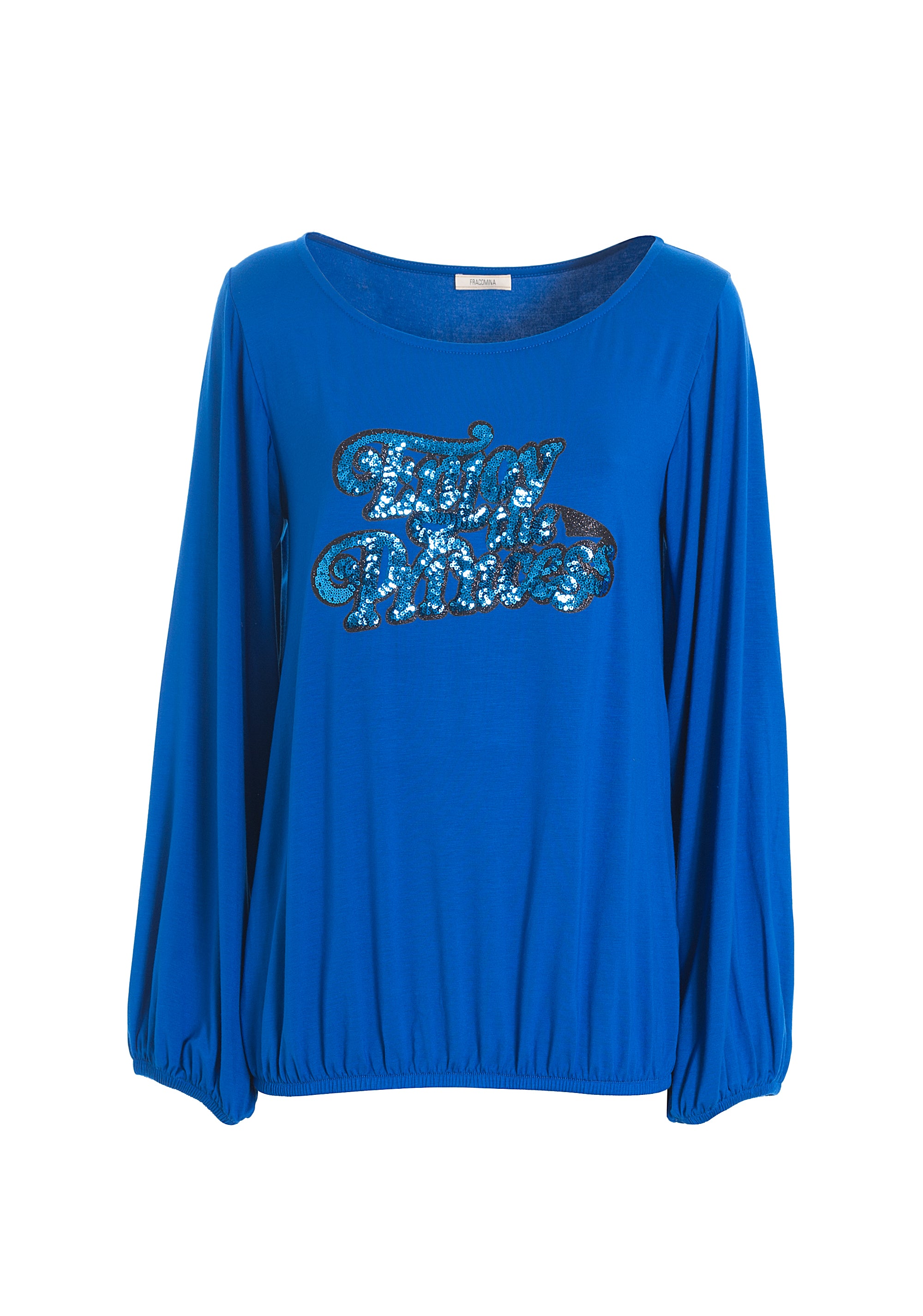 T-shirt ampia con scritta in paillettes