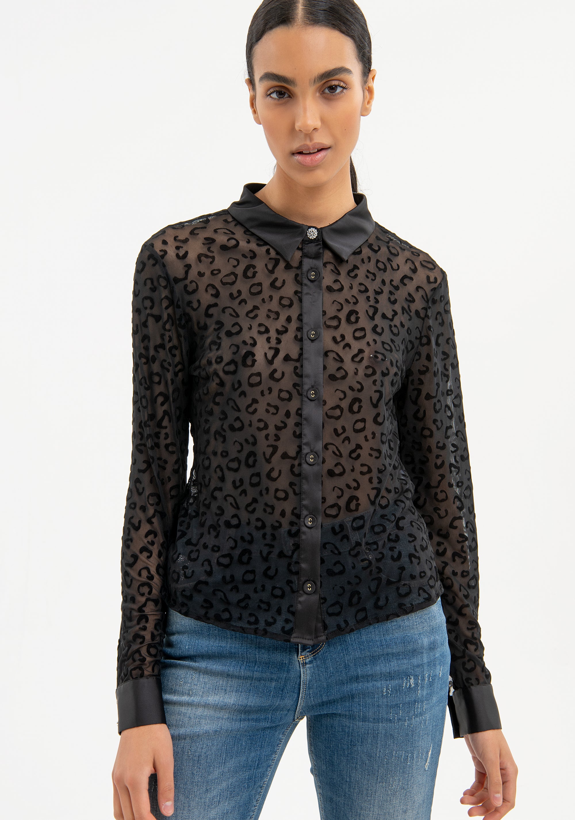 Camicia regular in tulle con fantasia animalier flock FR23WT6001W425L7 Fracomina