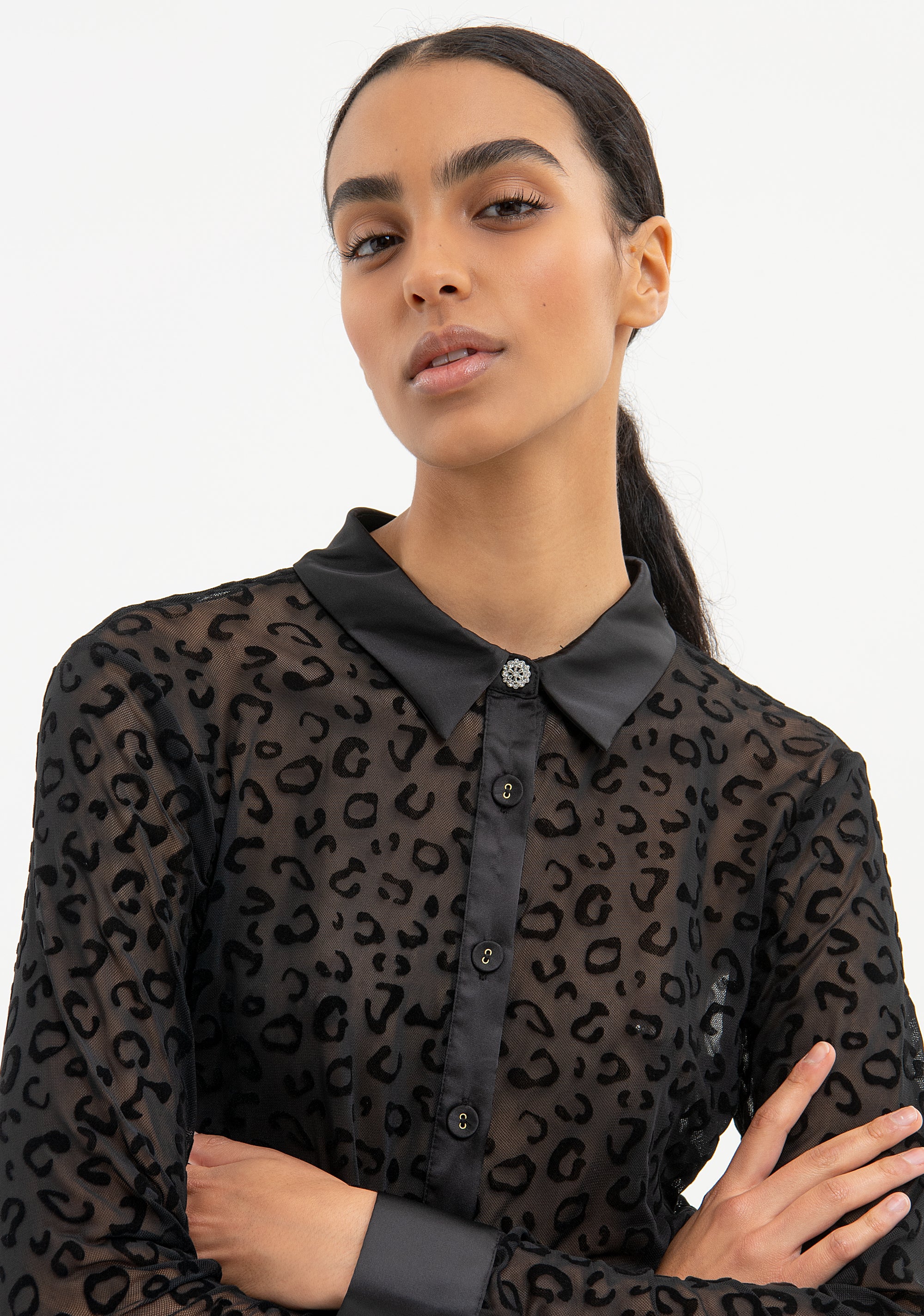 Camicia regular in tulle con fantasia animalier flock FR23WT6001W425L7 Fracomina