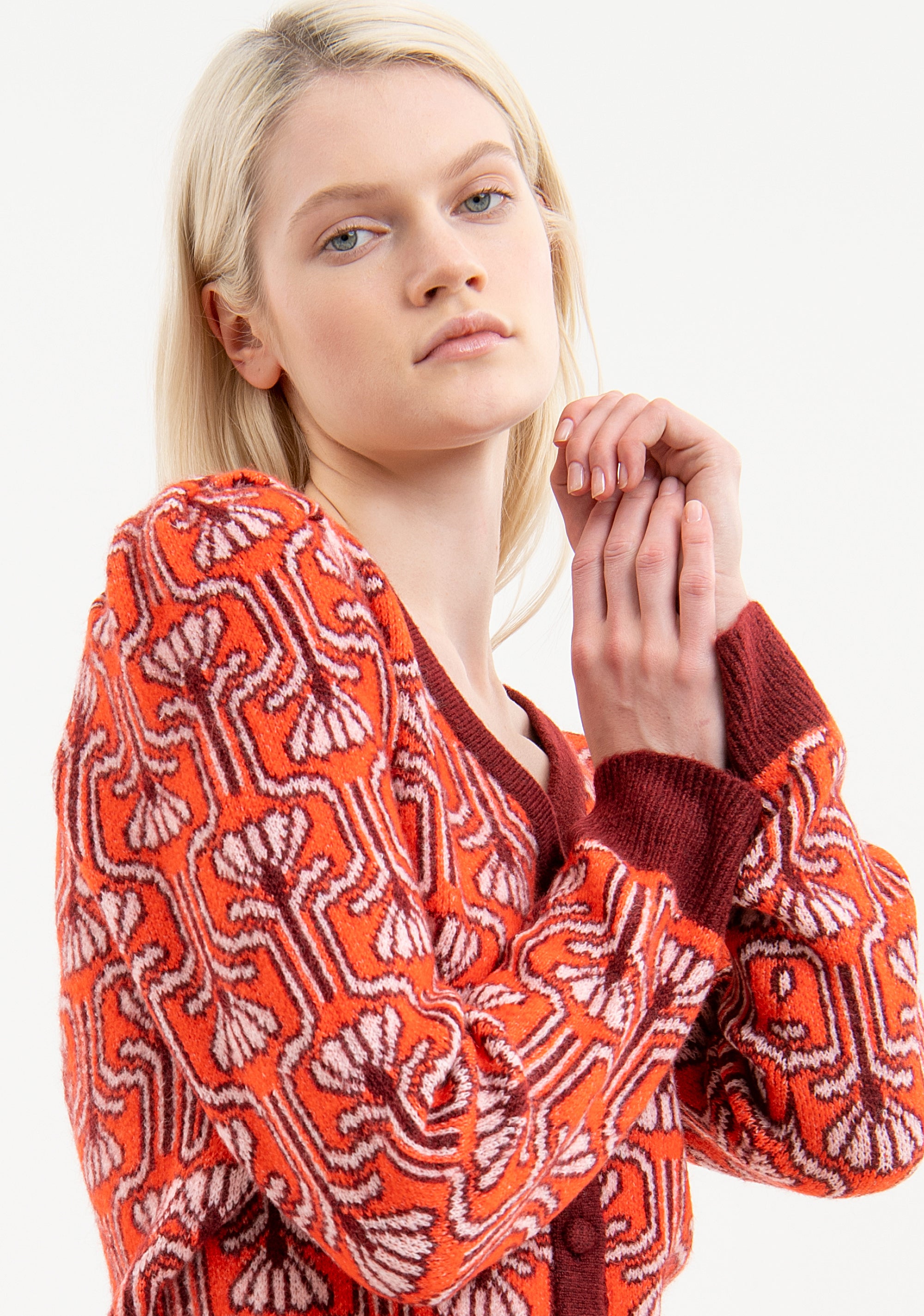 Cardigan regular in jacquard floreale