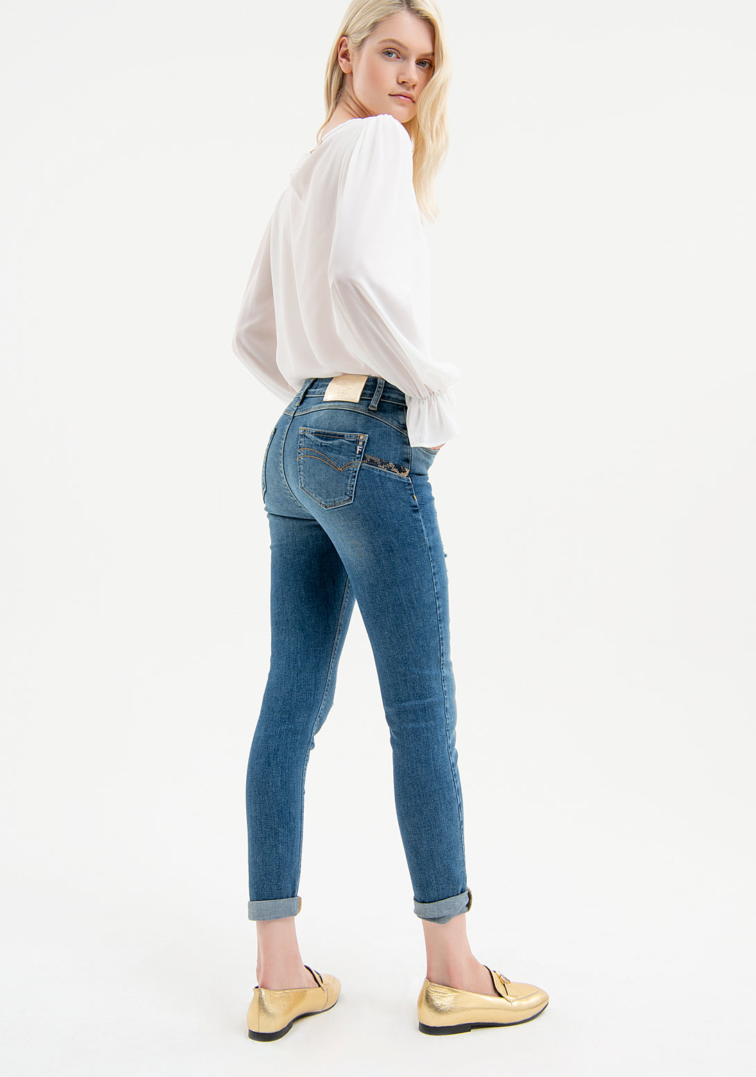 Jeans slim effetto push up in denim con lavaggio vintage FR23WV8000D401R9 Fracomina