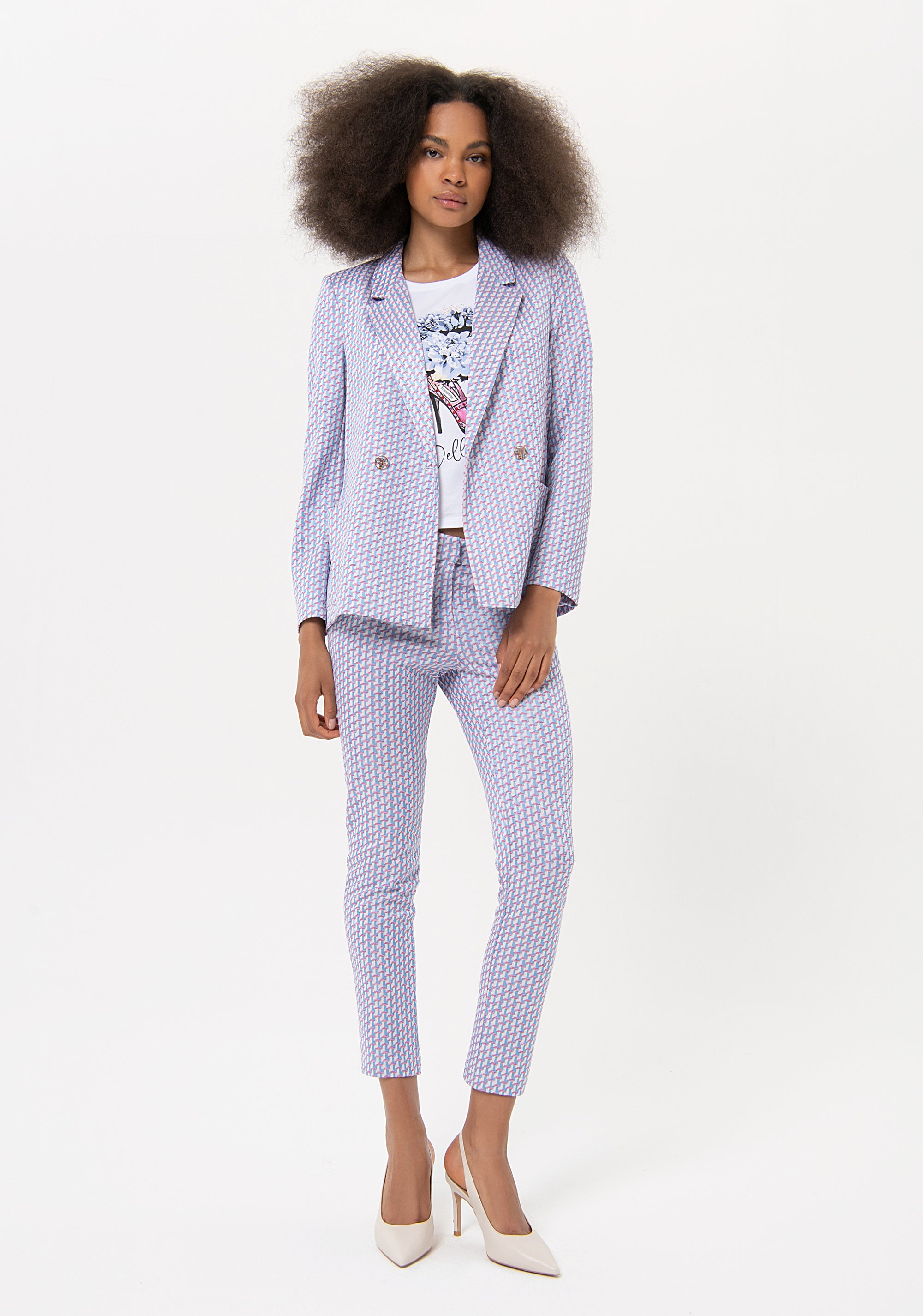 Blazer regular doppiopetto in fantasia geometrica FR24SJ3008W691F8 Fracomina