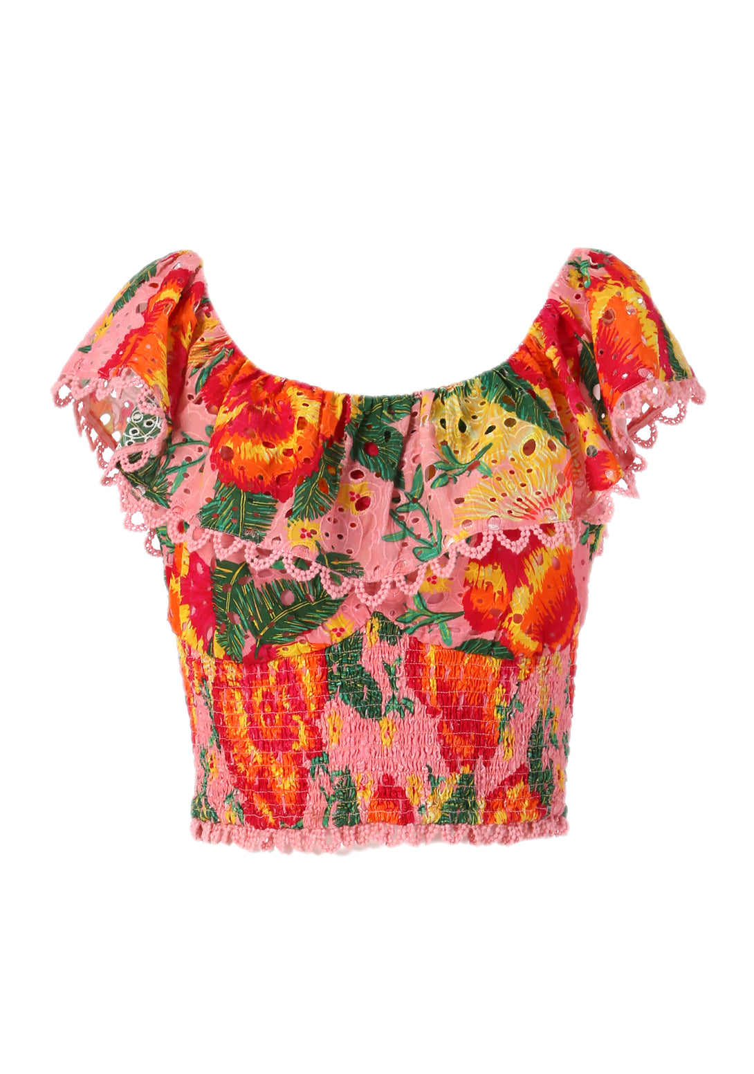 Top cropped in pizzo San Gallo con stampa floreale FR24ST1023W687R8 Fracomina
