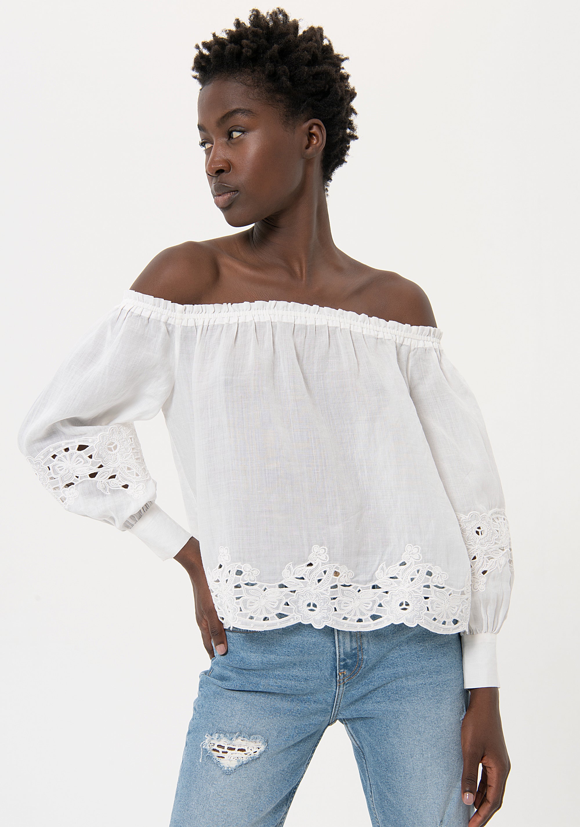 Top regular con spalle scoperte in ramiè FR24ST1029W690E5 Fracomina