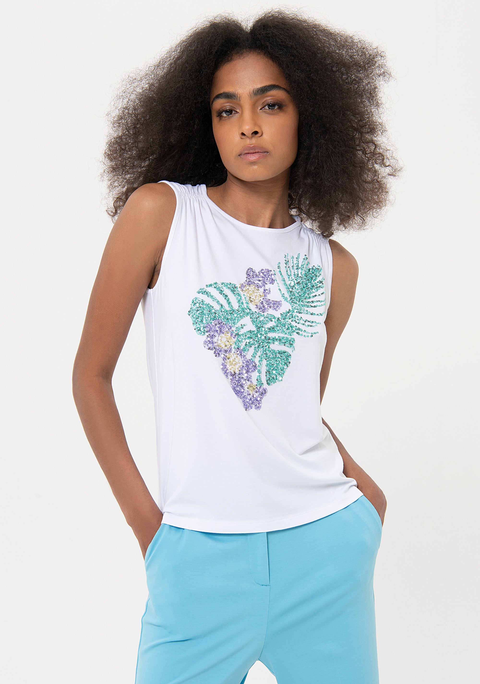 T-shirt Donna Cotone E Lino - Stampa Floreale Con Bottoni - Oversize Elegante Per Estate - Foto 3