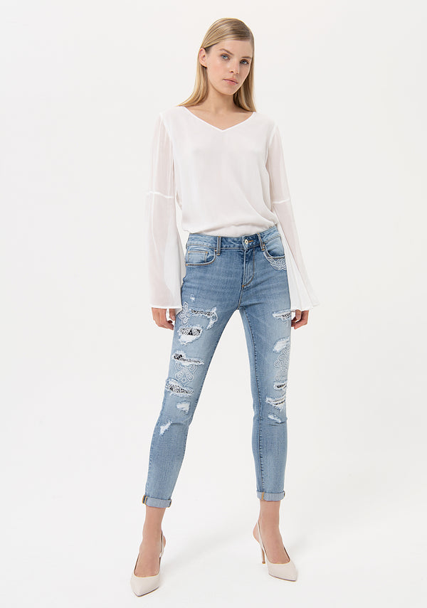 Jeans skinny effetto push up in denim con lavaggio bleached FR24SV8000D401E5 Fracomina