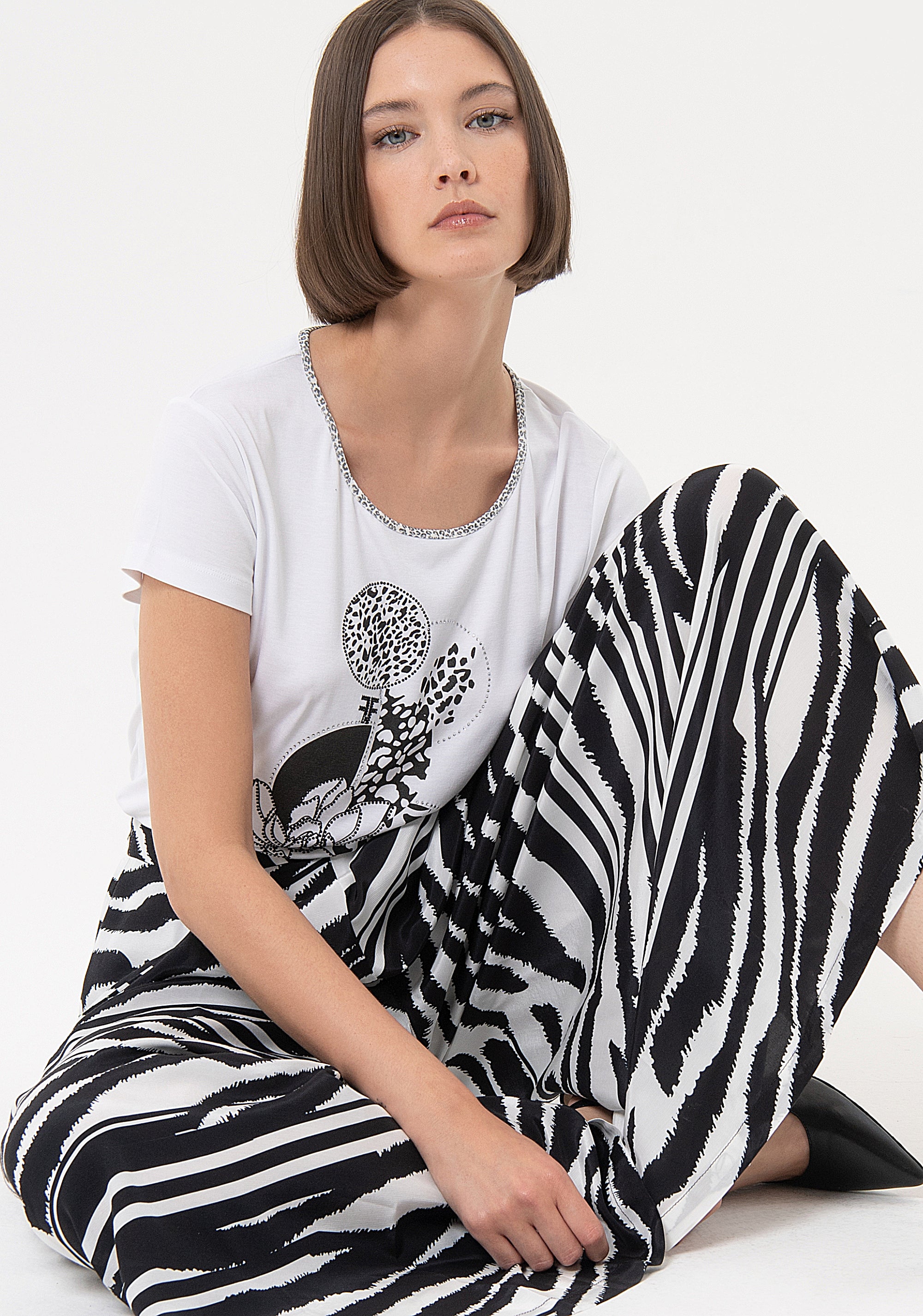 Pantaloni coulotte flare in fantasia zebrata FR24SVB007W583R8 Fracomina