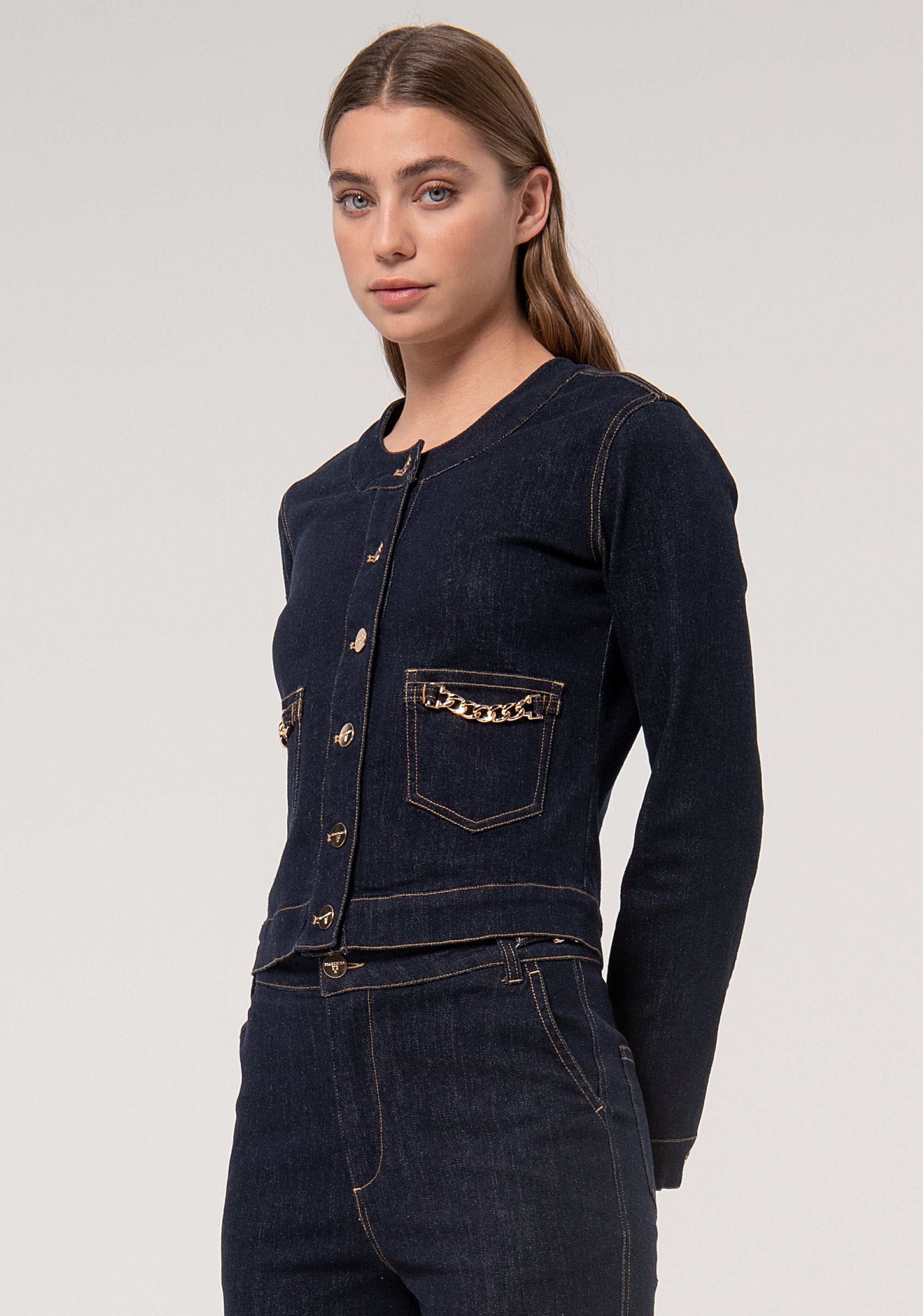 Giacca regular in denim con lavaggio scuro FR24WJ4003D40193-L23 Fracomina