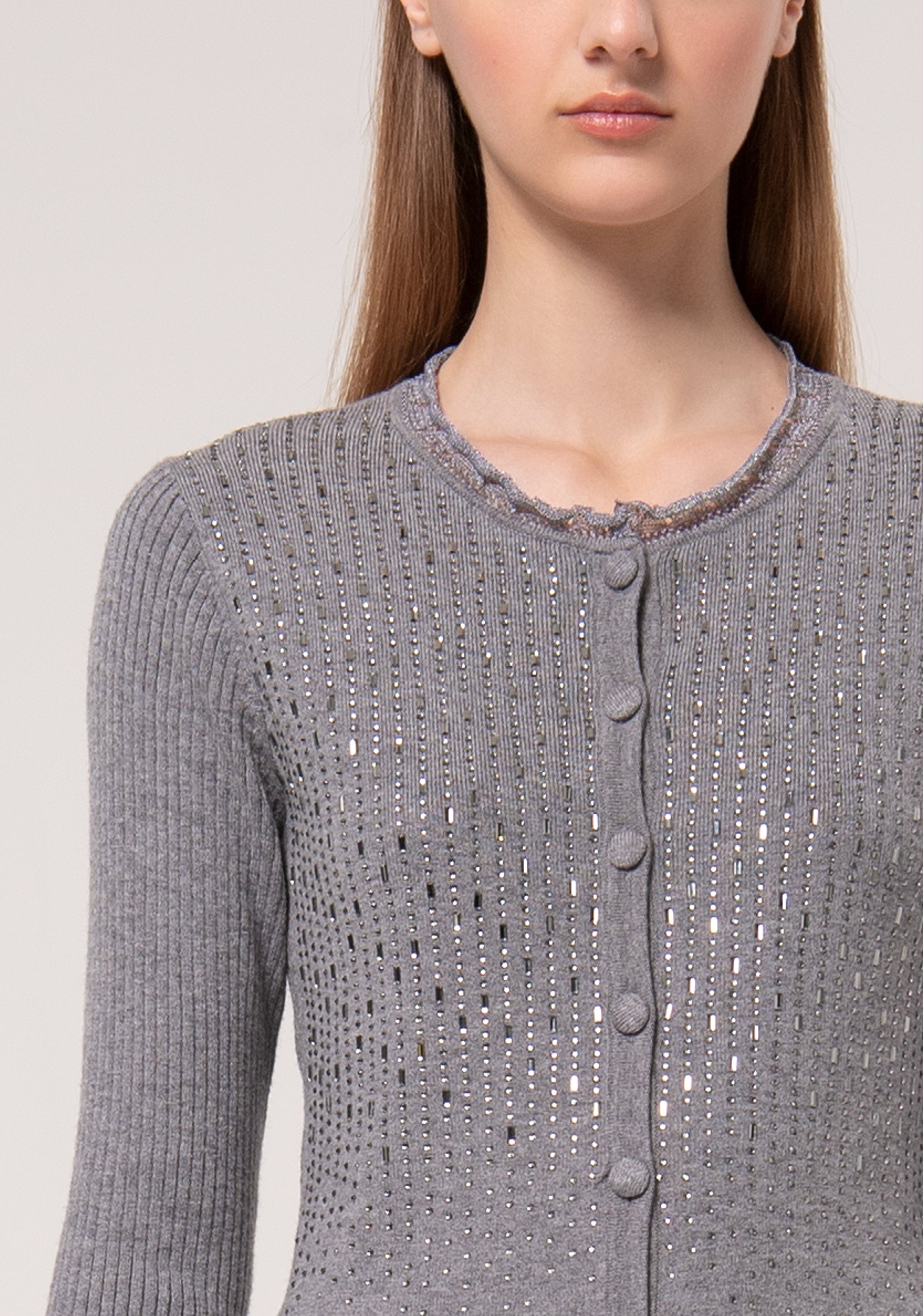 Cardigan slim a costine con strass luminosi FR24WT8032K506R9-S69 Fracomina