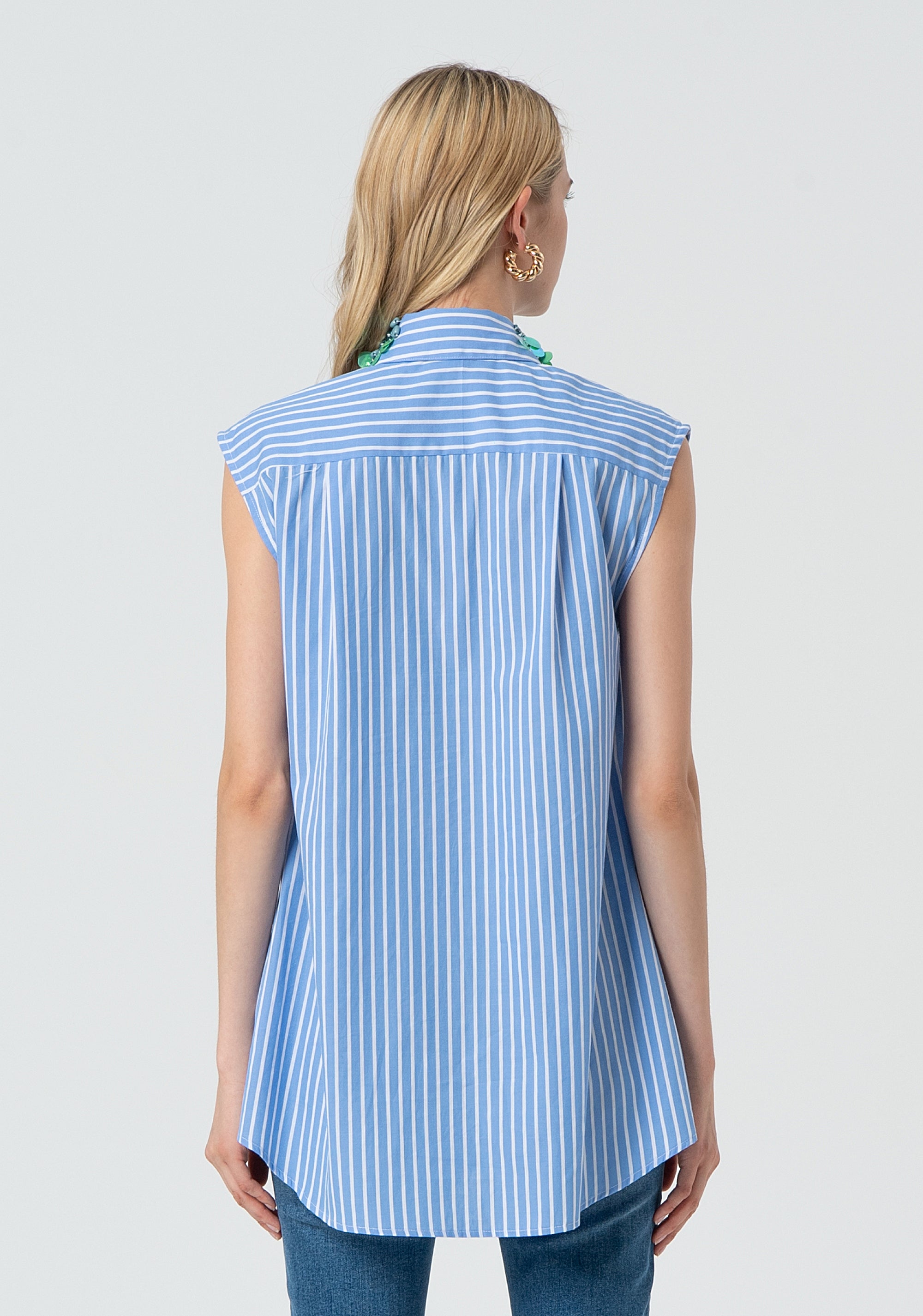 Camicia lunga senza maniche in popeline a righe FR25ST6011W400N8-M02 Fracomina