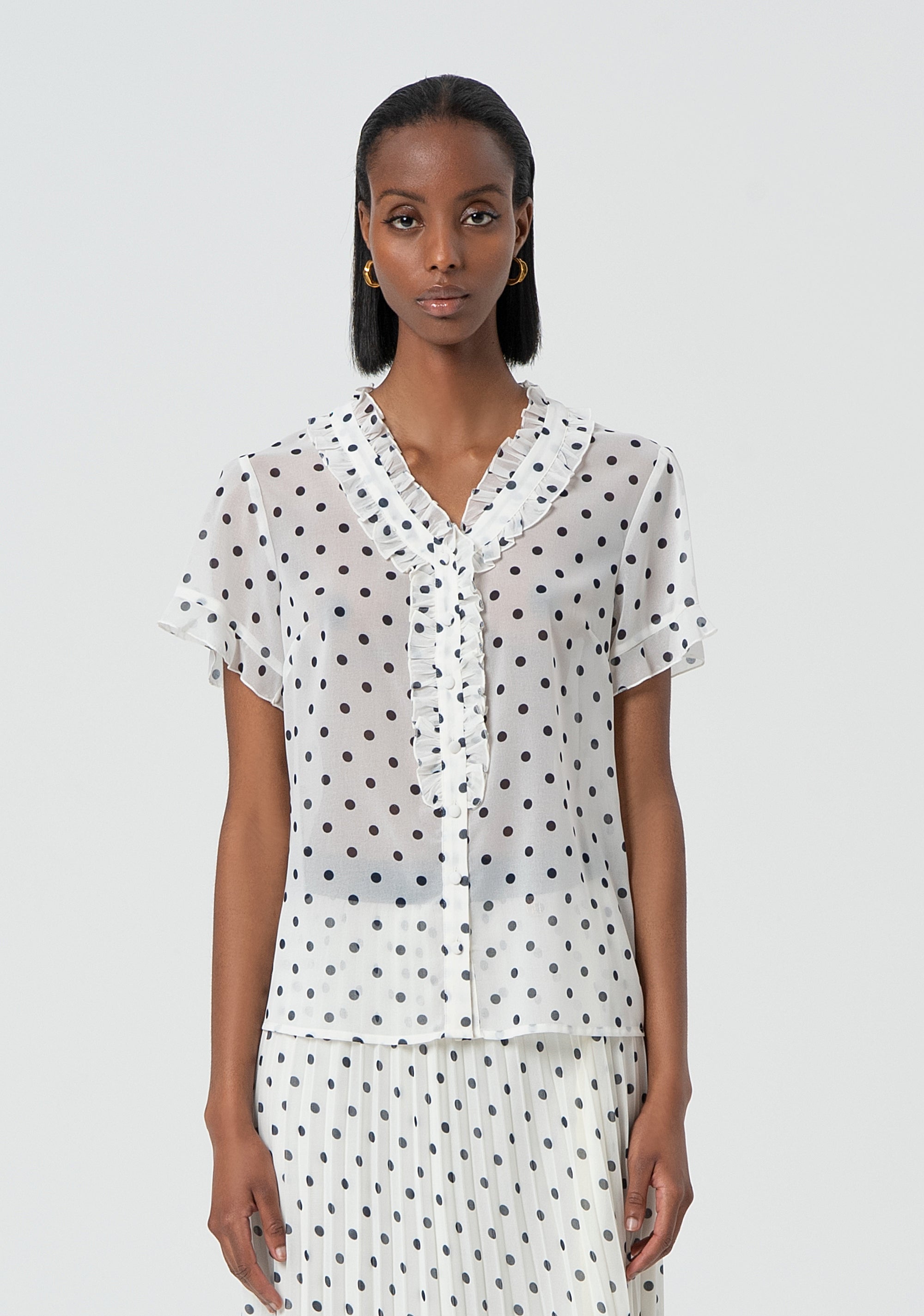 Blusa regular in georgette a pois FR25ST6016W412D2-A52 Fracomina