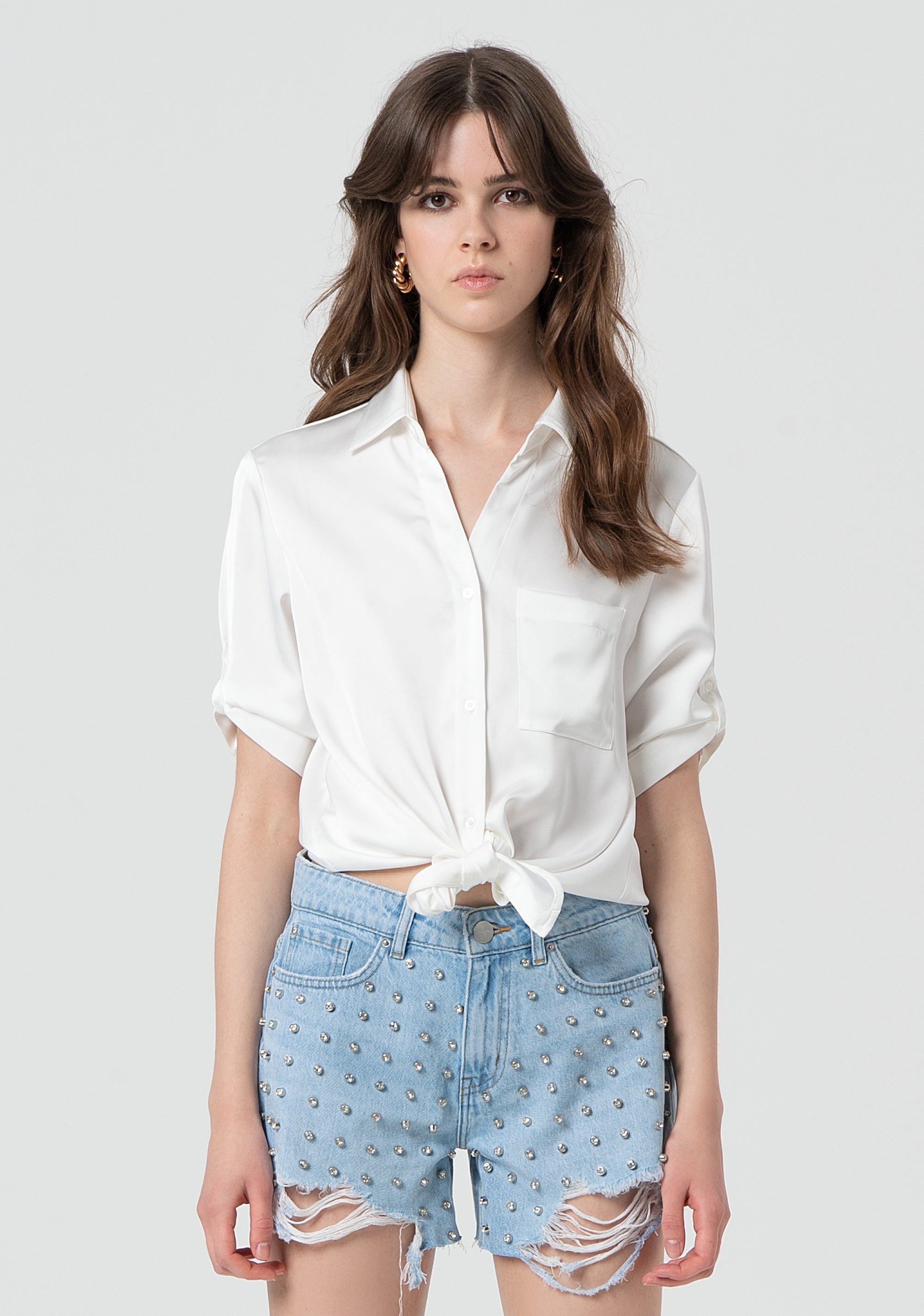 Camicia cropped con nodo in raso FR25ST6017W73301-108 Fracomina