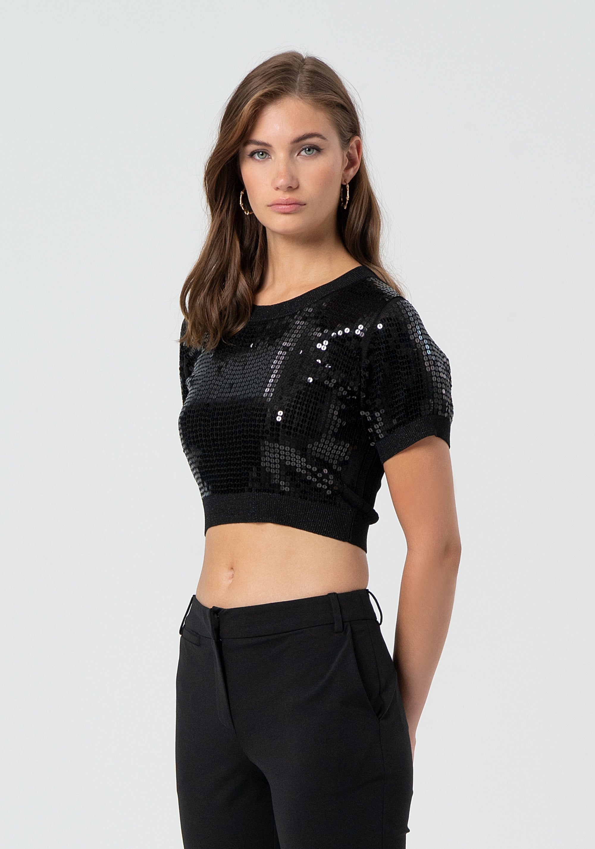 Maglia cropped con paillettes FR25ST7009K546N6-R03 Fracomina