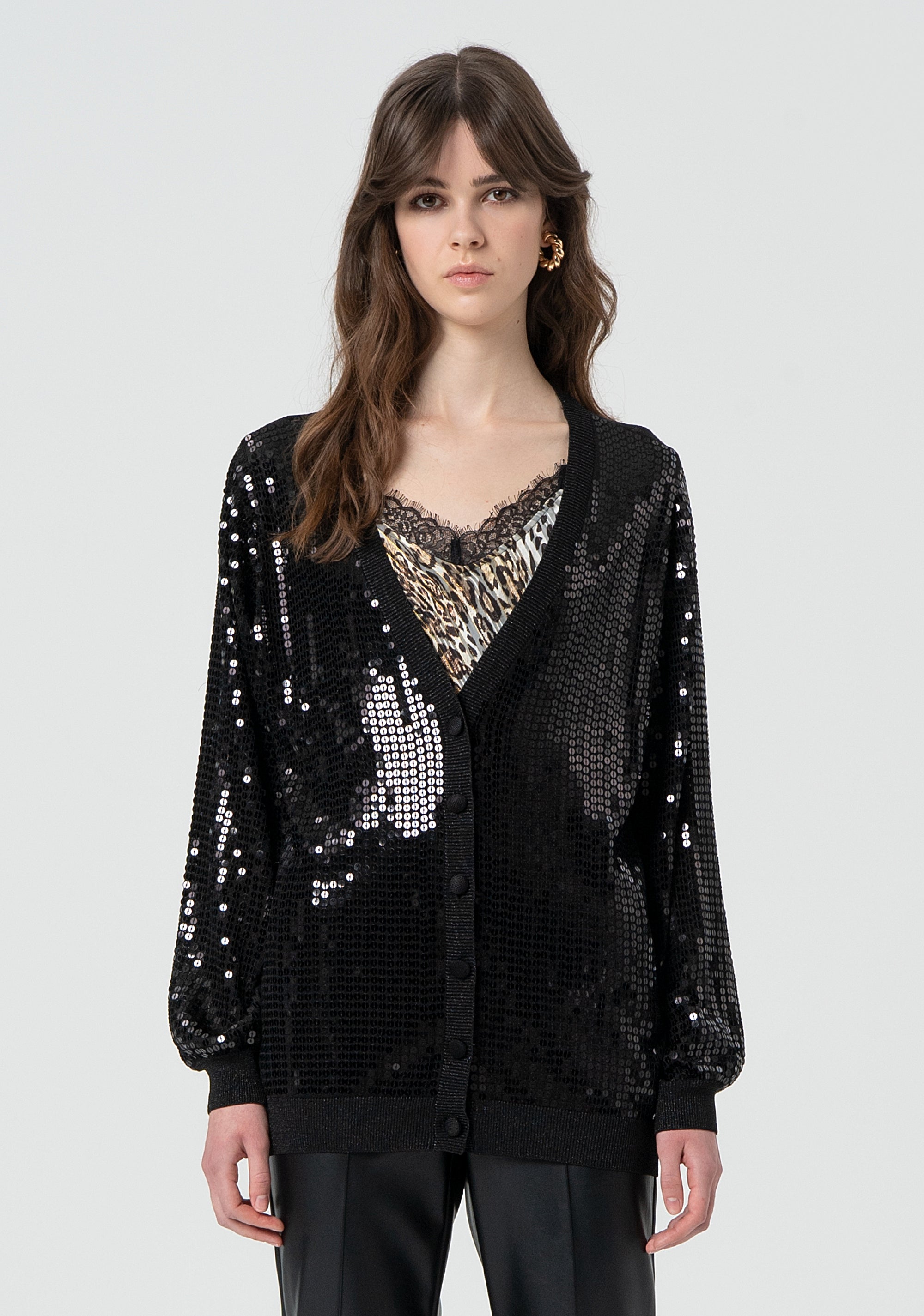 Cardigan loose con paillettes FR25ST8008K546N6-R03 Fracomina