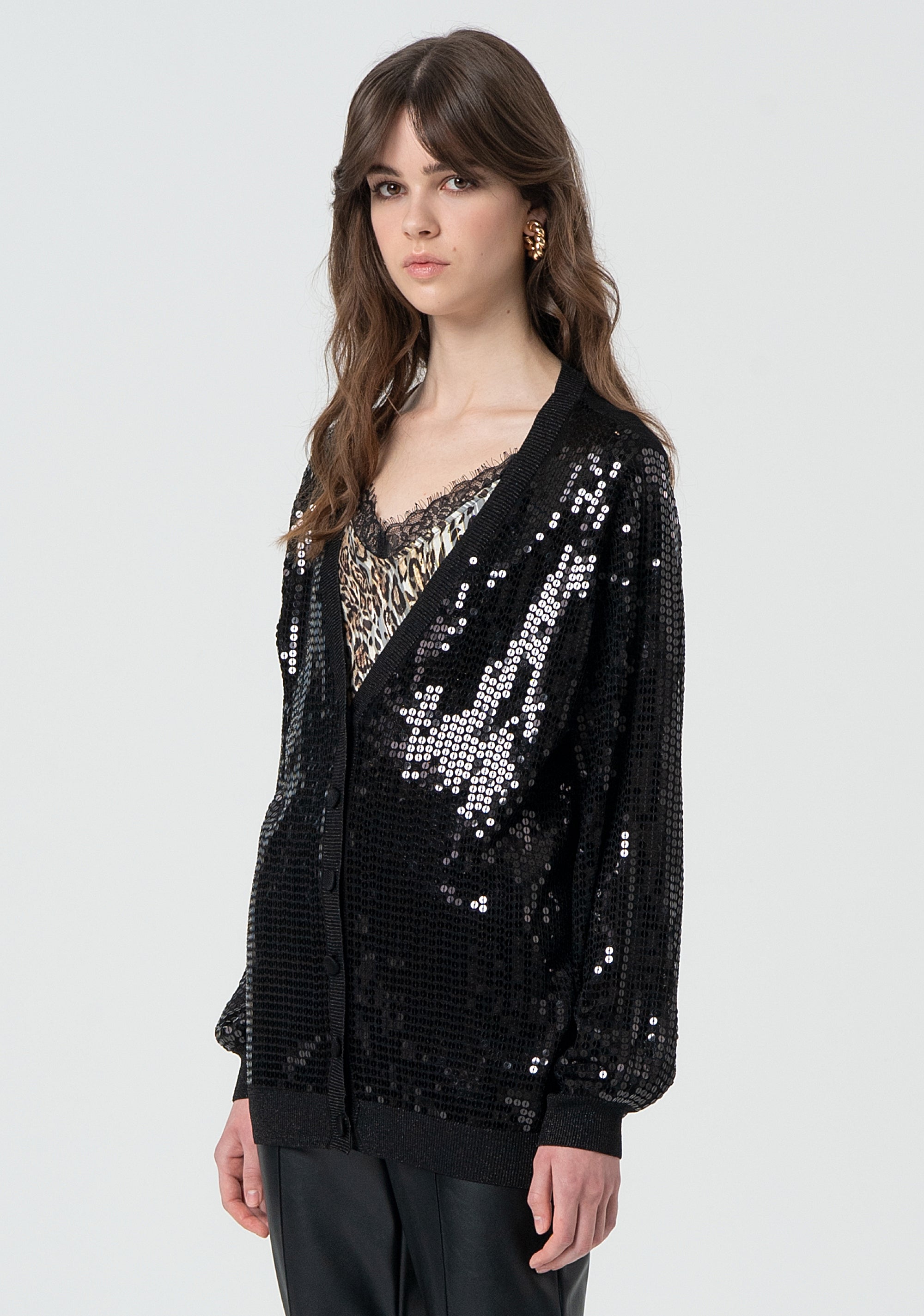 Cardigan loose con paillettes FR25ST8008K546N6-R03 Fracomina