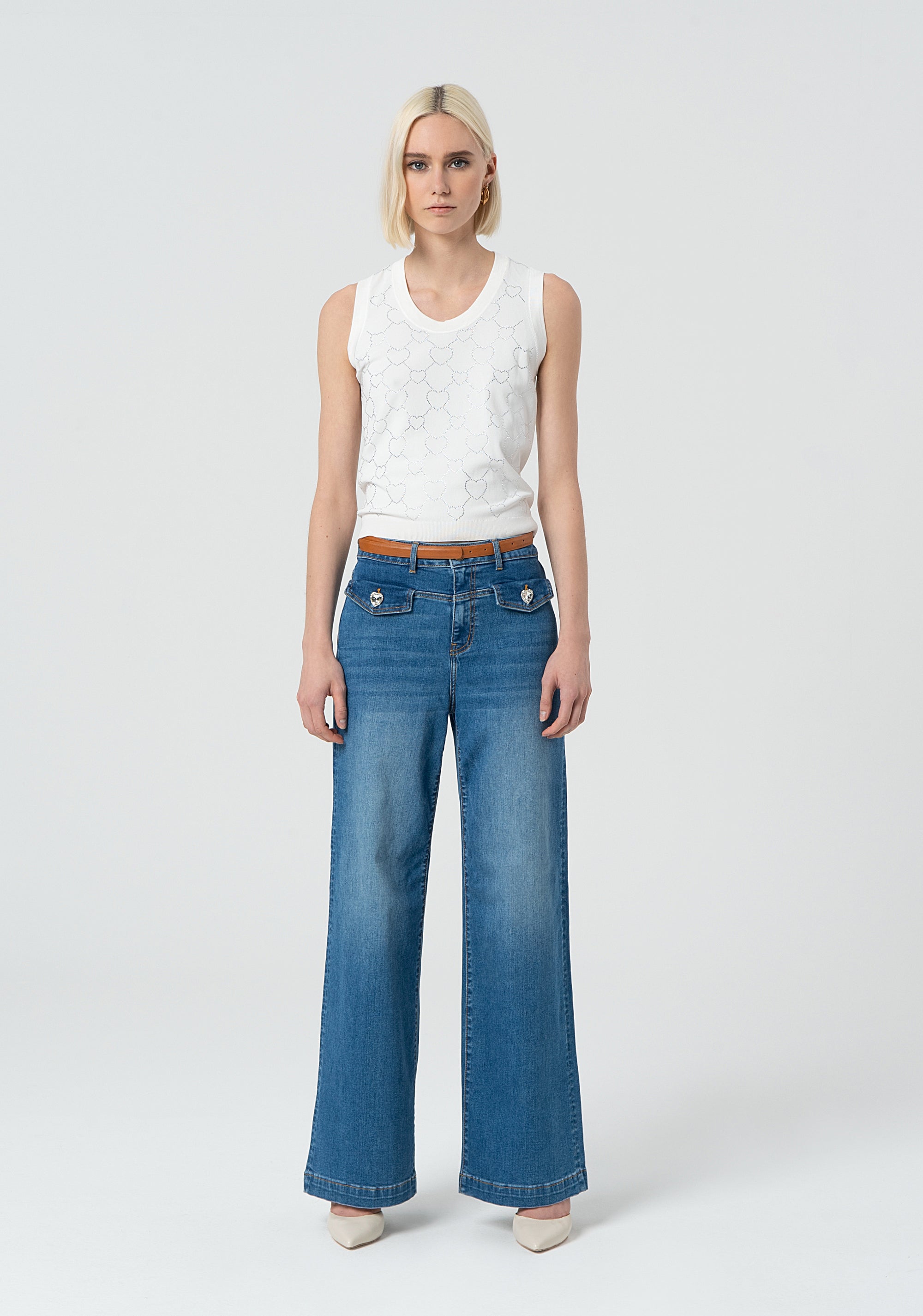 Jeans flare in denim con lavaggio medio FR25SV3013D46002-258 Fracomina