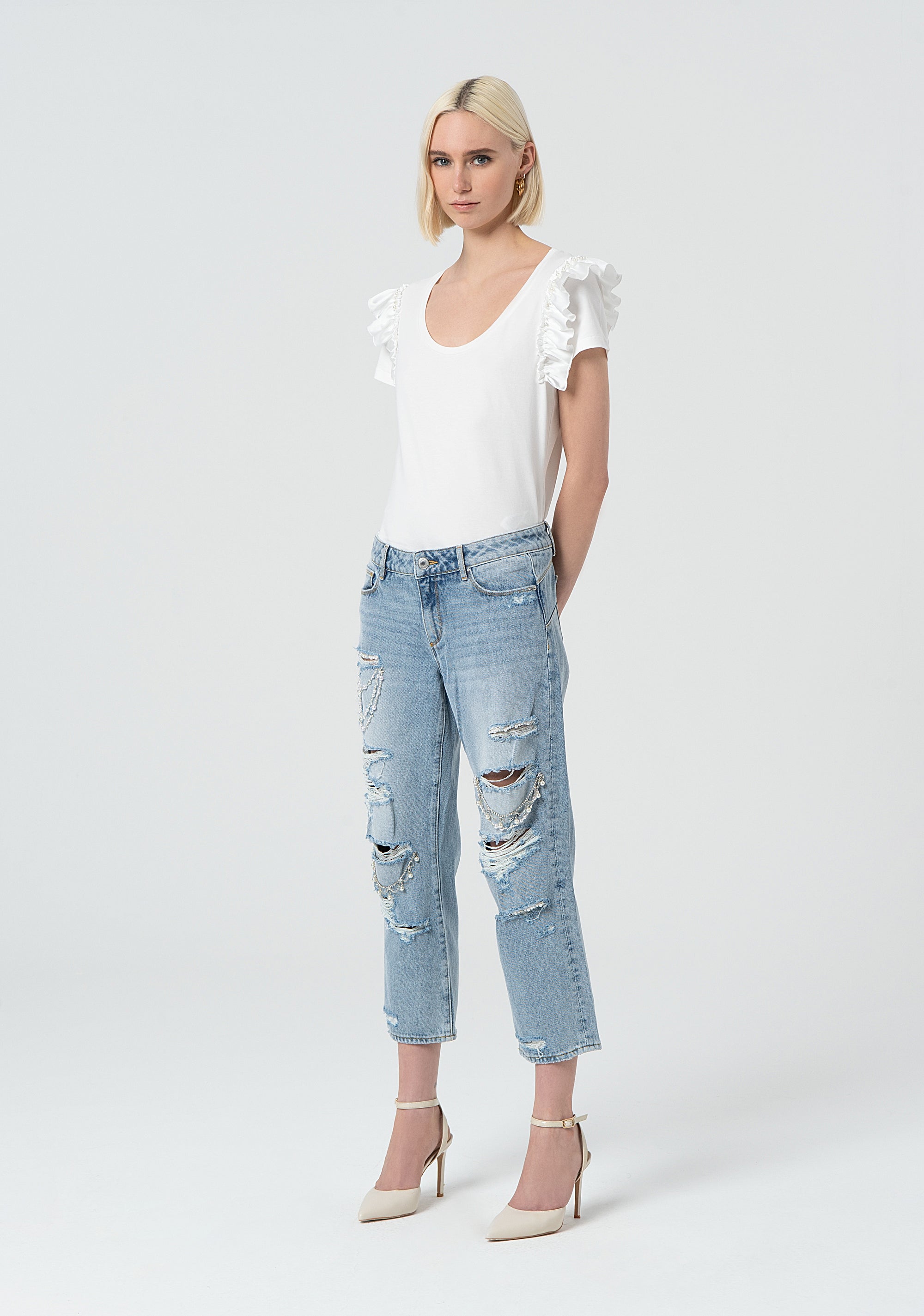 Jeans straight fit con Strappi