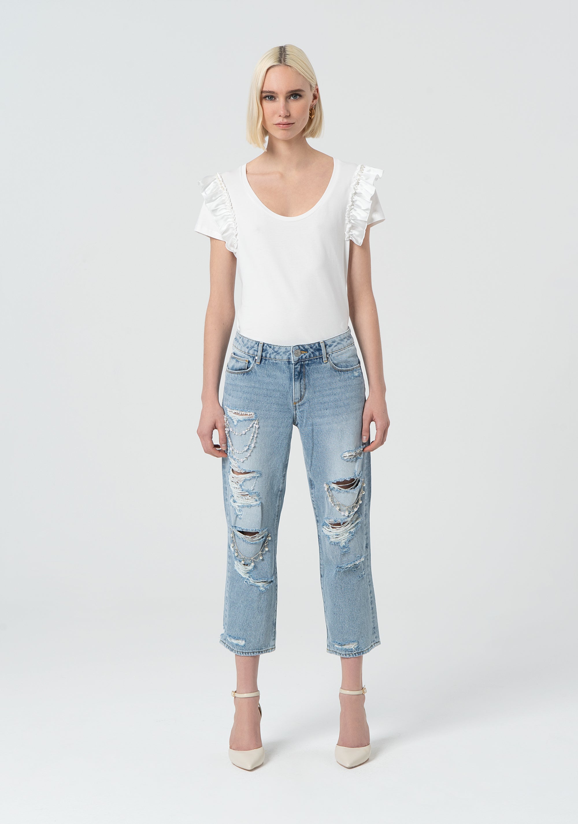 Jeans straight fit con Strappi