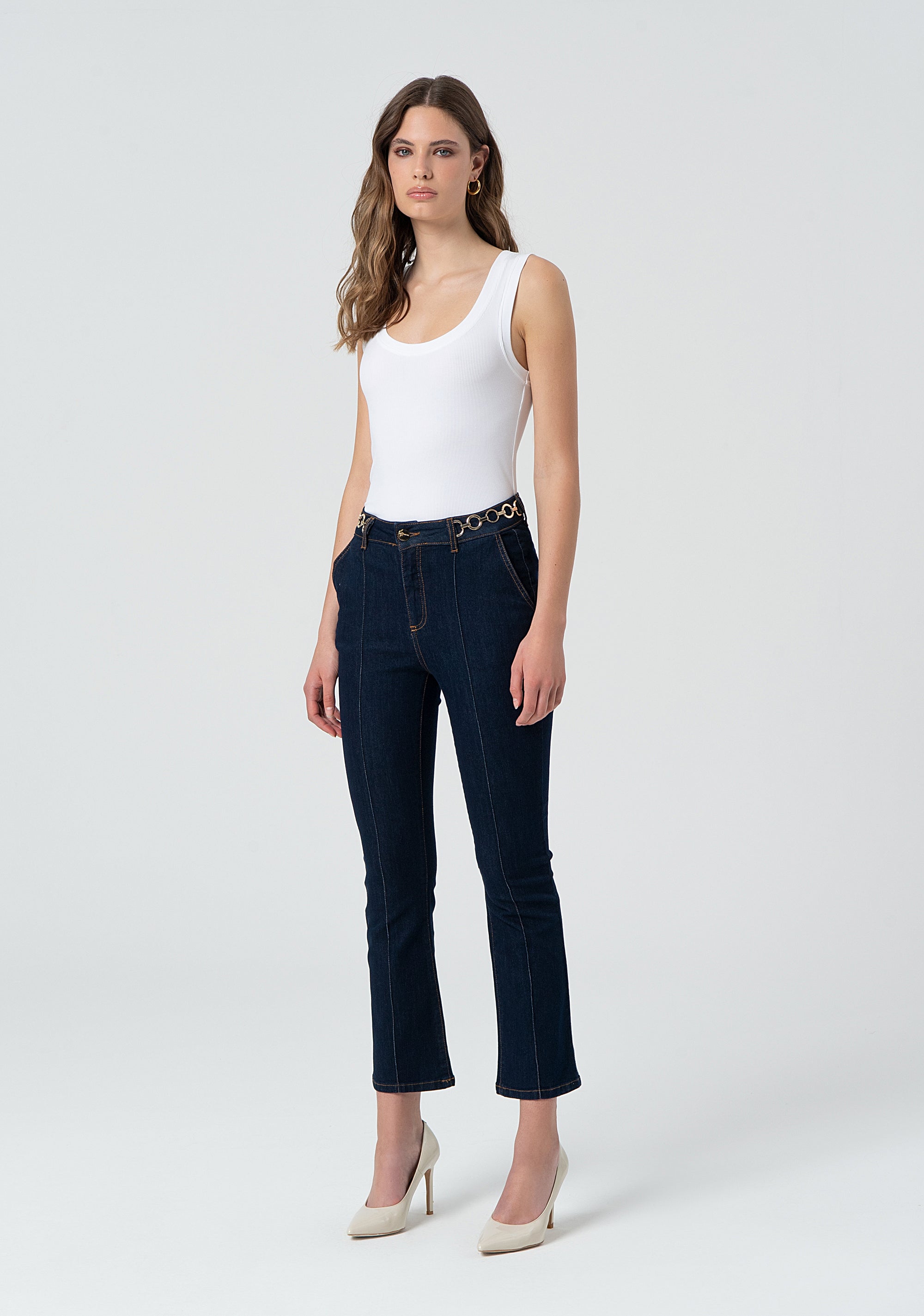 Jeans cropped in denim con lavaggio scuro FR25SV9009D46093-L23 Fracomina