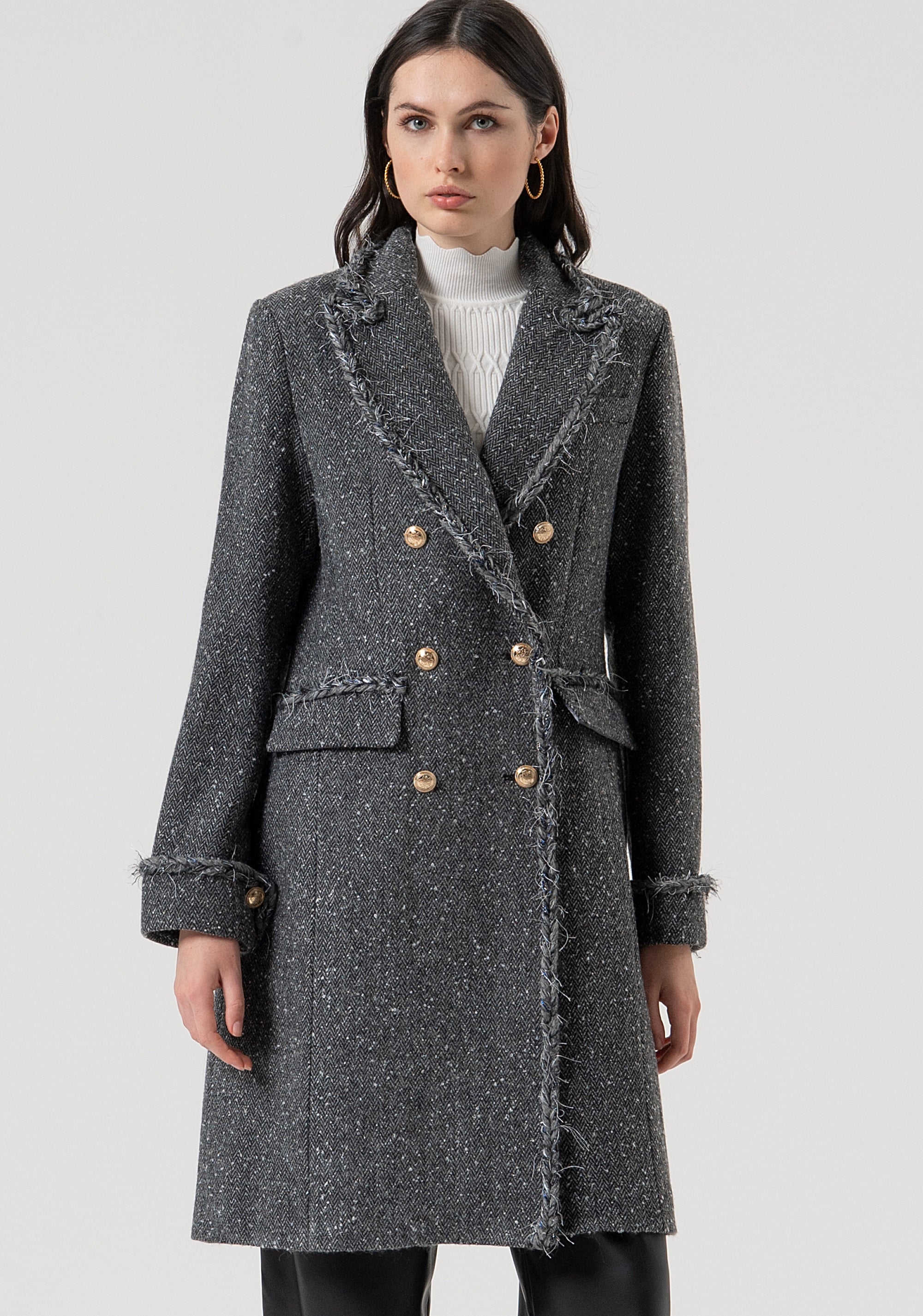 Cappotto slim lungo in tweed FR25WC1008W810J1-159 Fracomina
