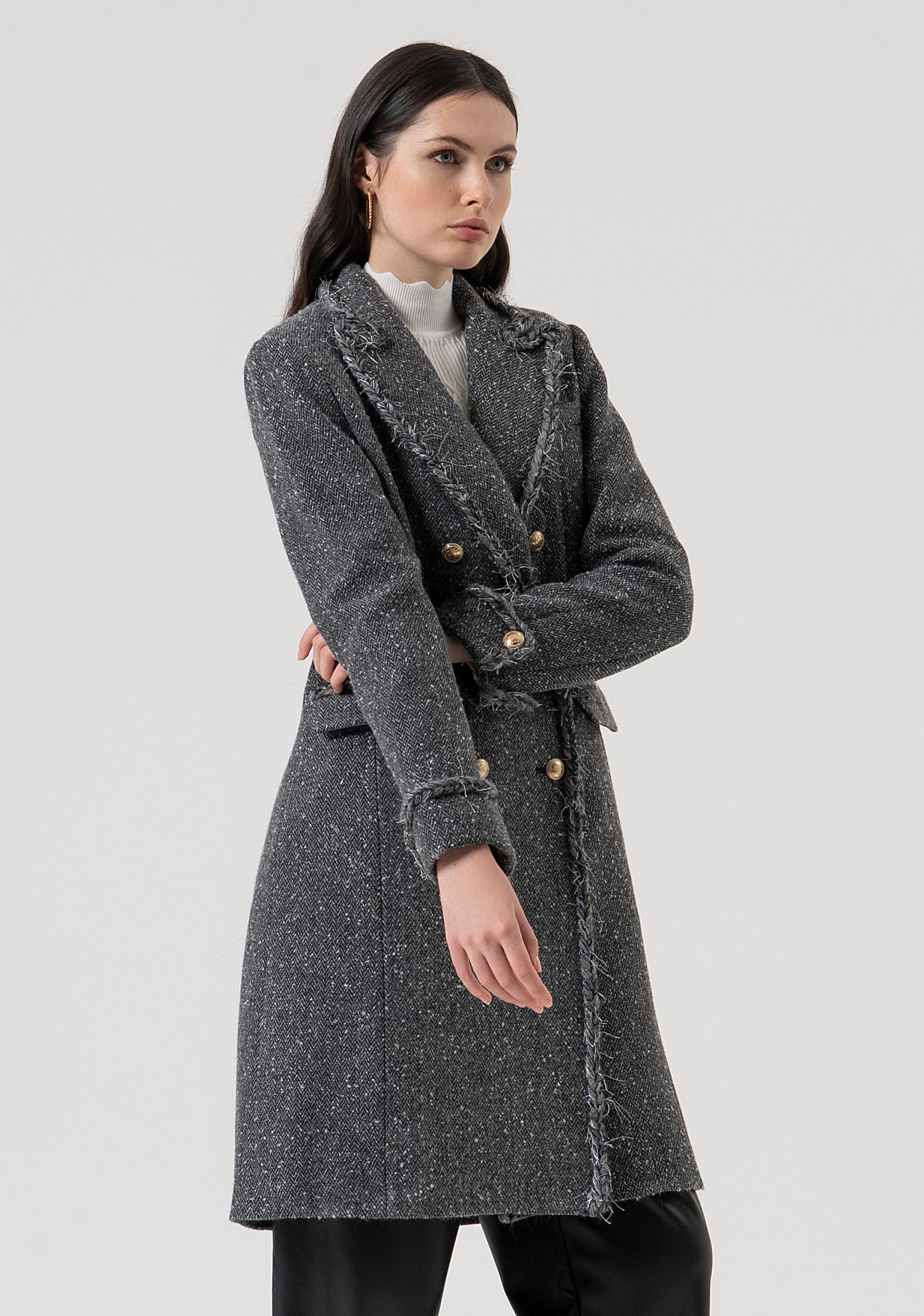 Cappotto slim lungo in tweed FR25WC1008W810J1-159 Fracomina