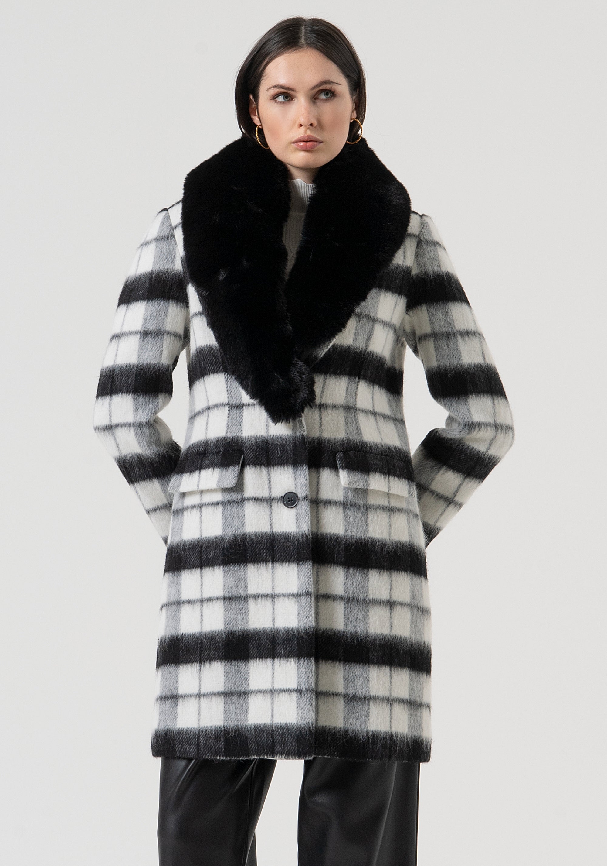 Cappotto slim con lana a quadri FR25WC1016W80695-109 Fracomina