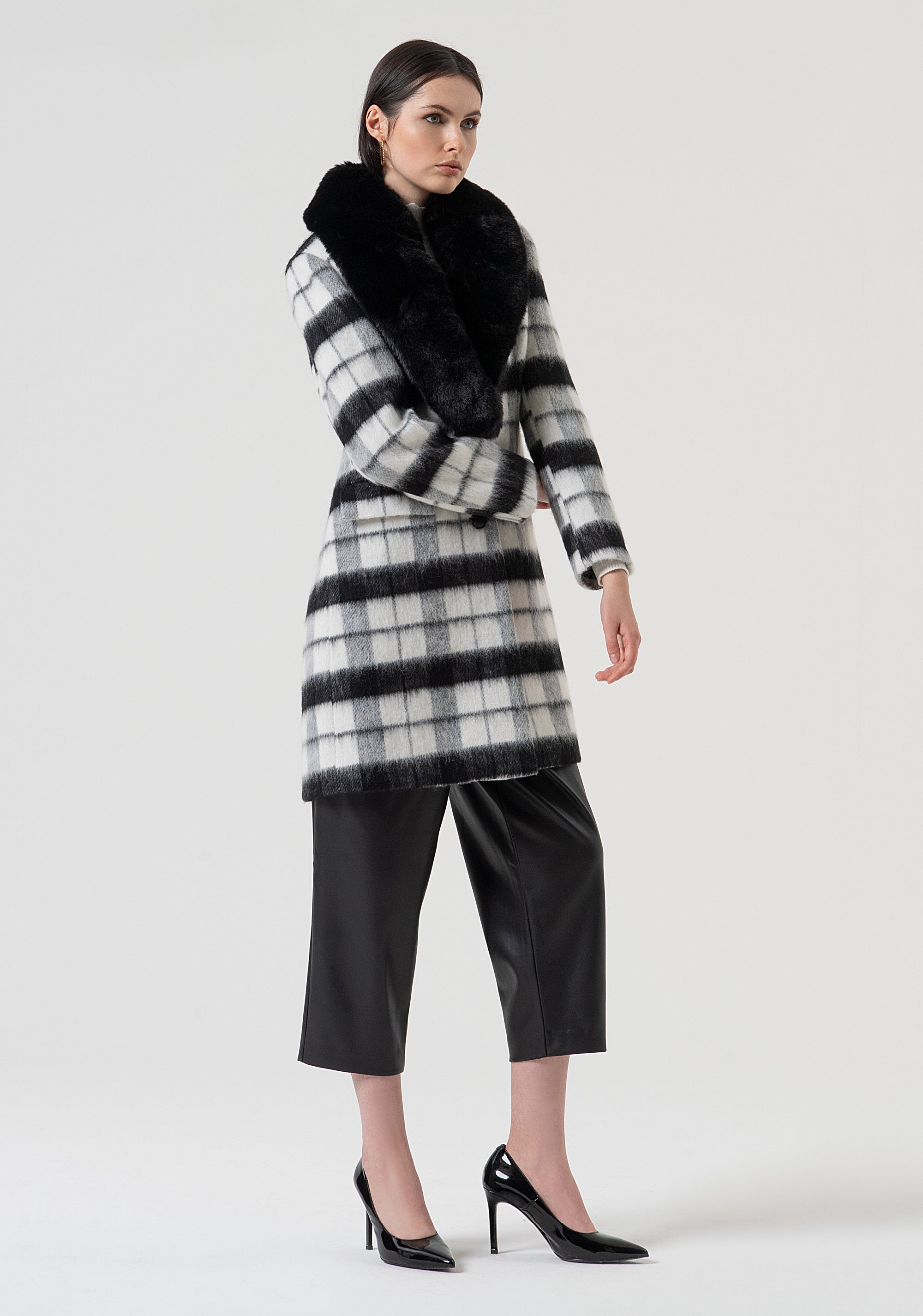 Cappotto slim con lana a quadri FR25WC1016W80695-109 Fracomina