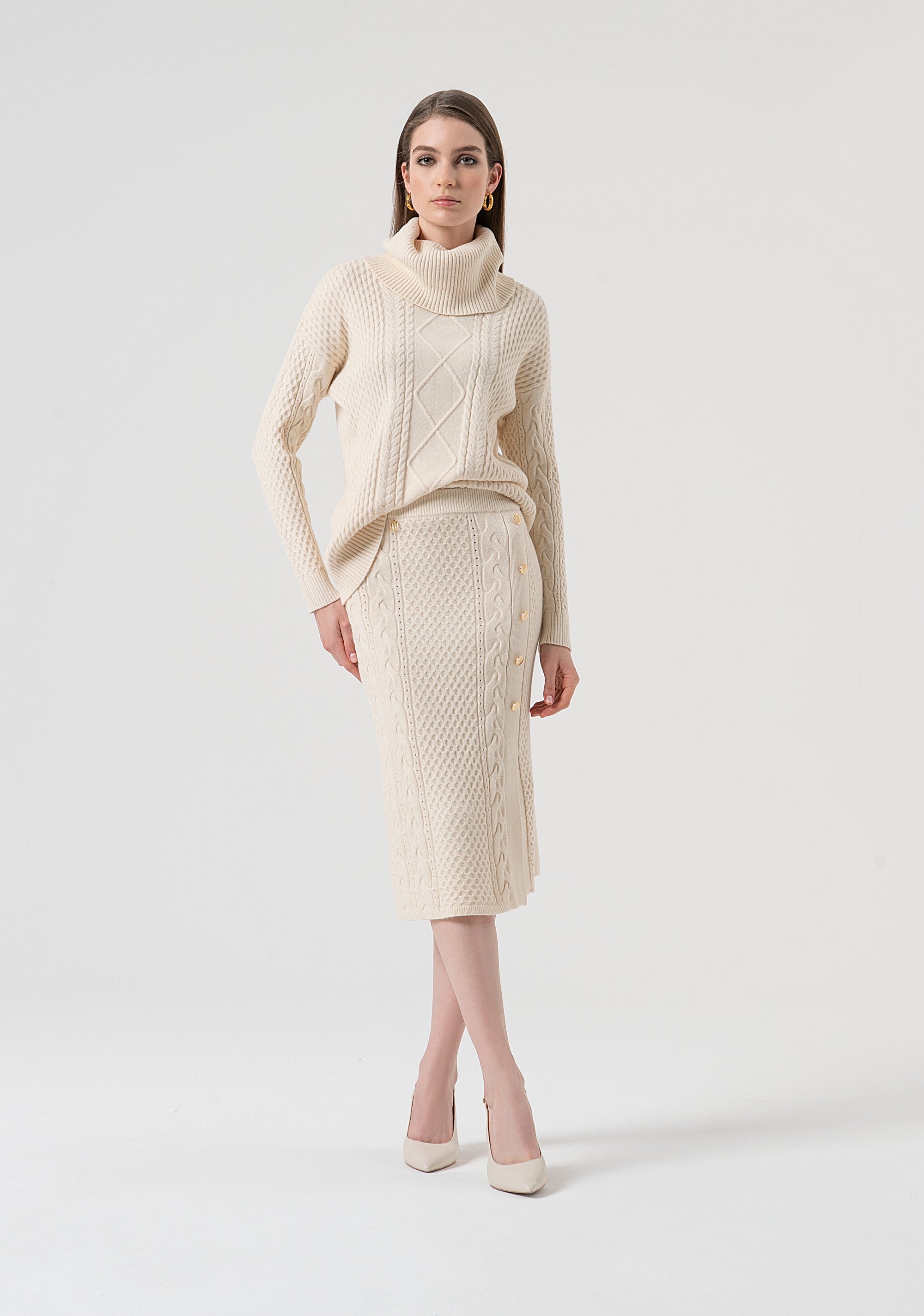 Gonna slim midi in maglia con punto treccia FR25WG4007K50201-508 Fracomina