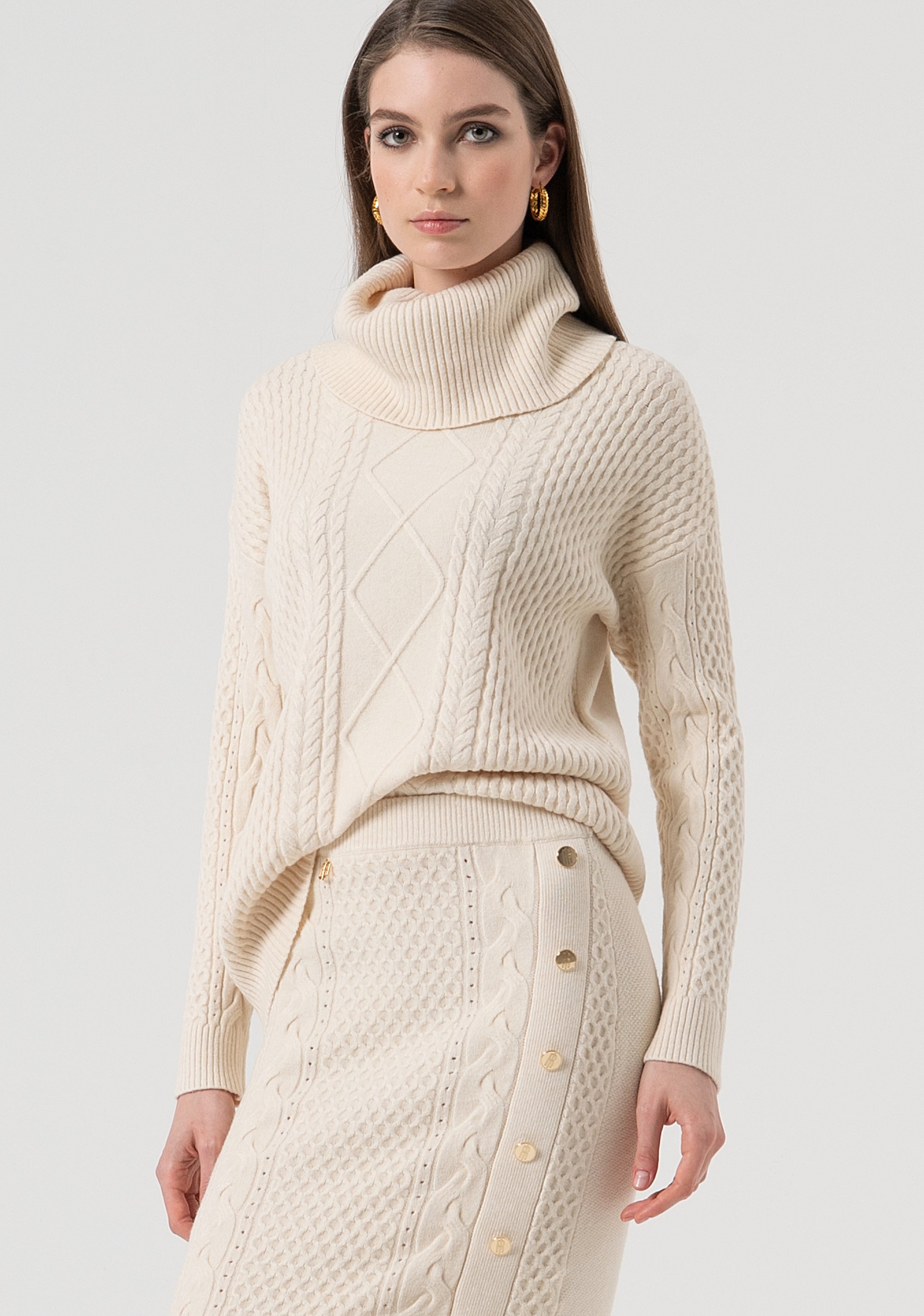 Gonna slim midi in maglia con punto treccia FR25WG4007K50201-508 Fracomina