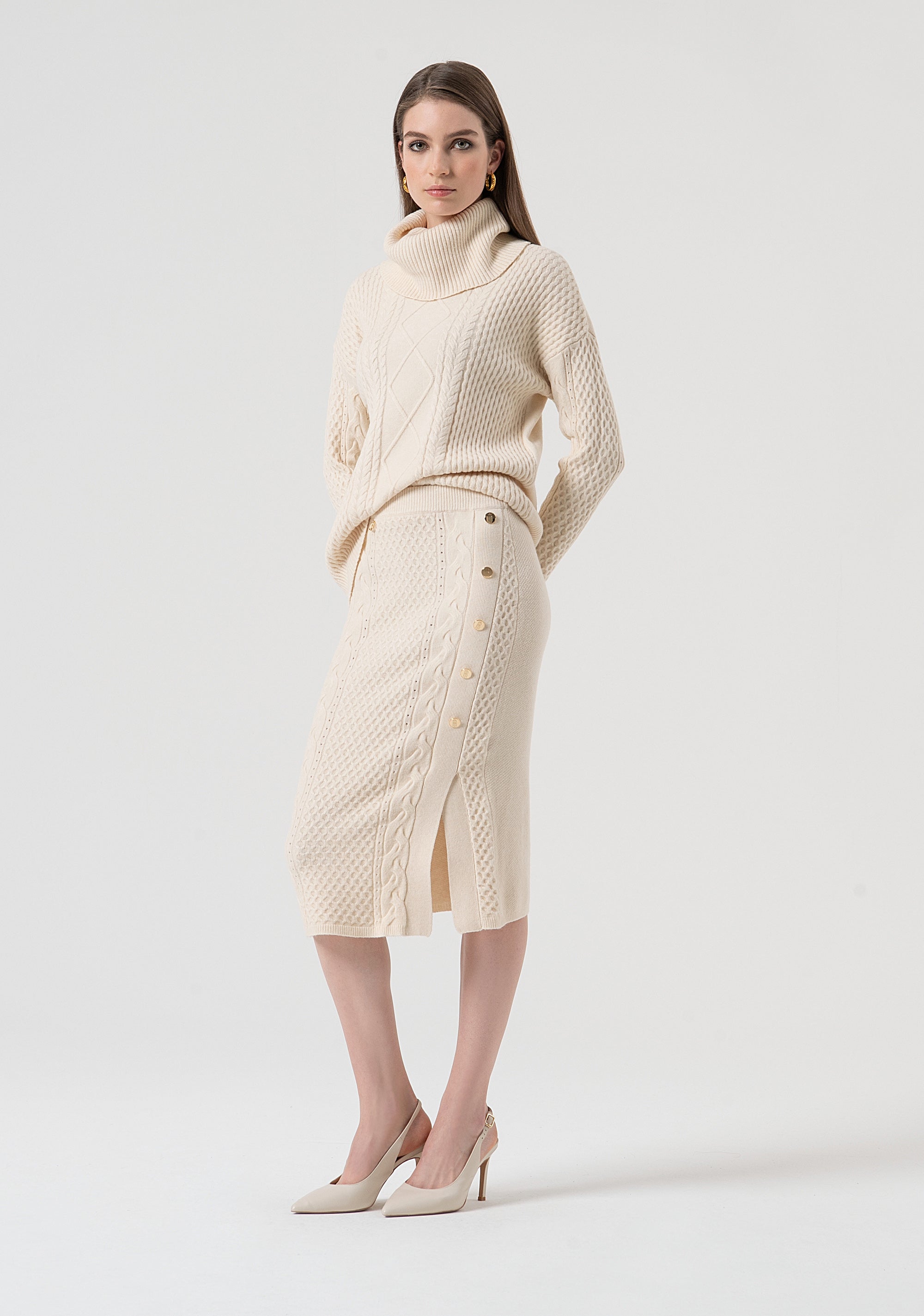 Gonna slim midi in maglia con punto treccia FR25WG4007K50201-508 Fracomina