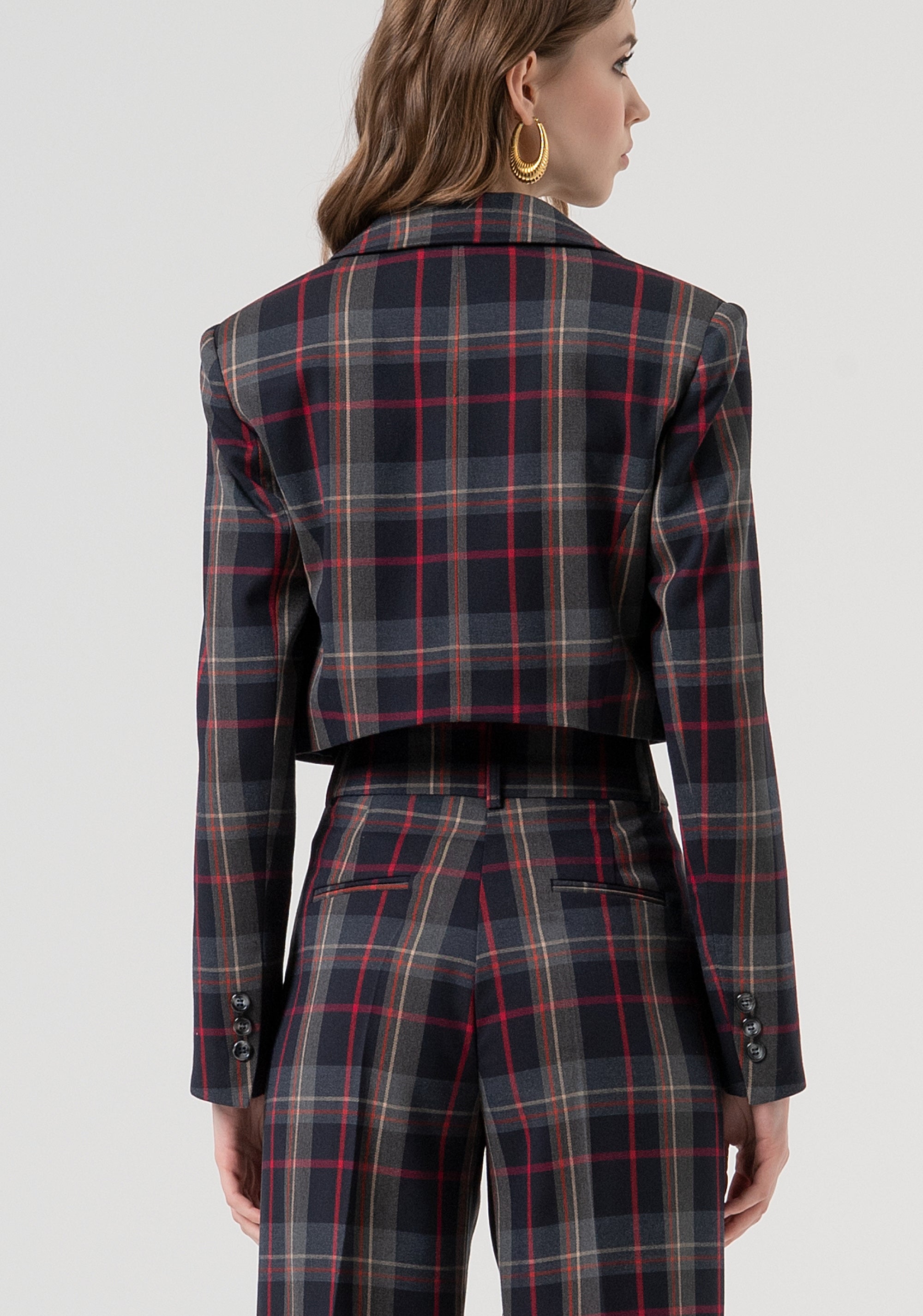 Blazer cropped doppiopetto in fantasia tartan FR25WJ1003W45995-T62 Fracomina