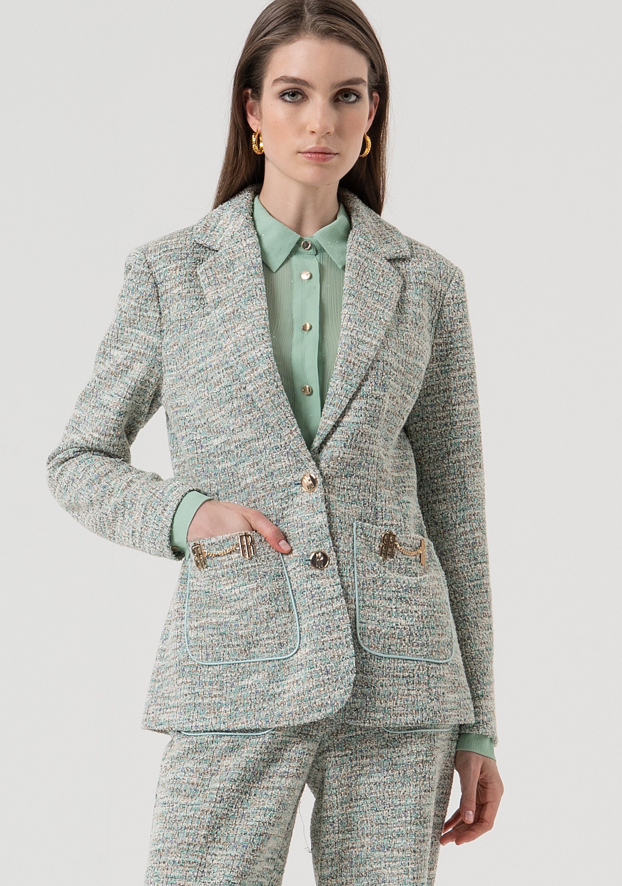 Blazer regular monopetto in tweed FR25WJ2007W814S9-210 Fracomina