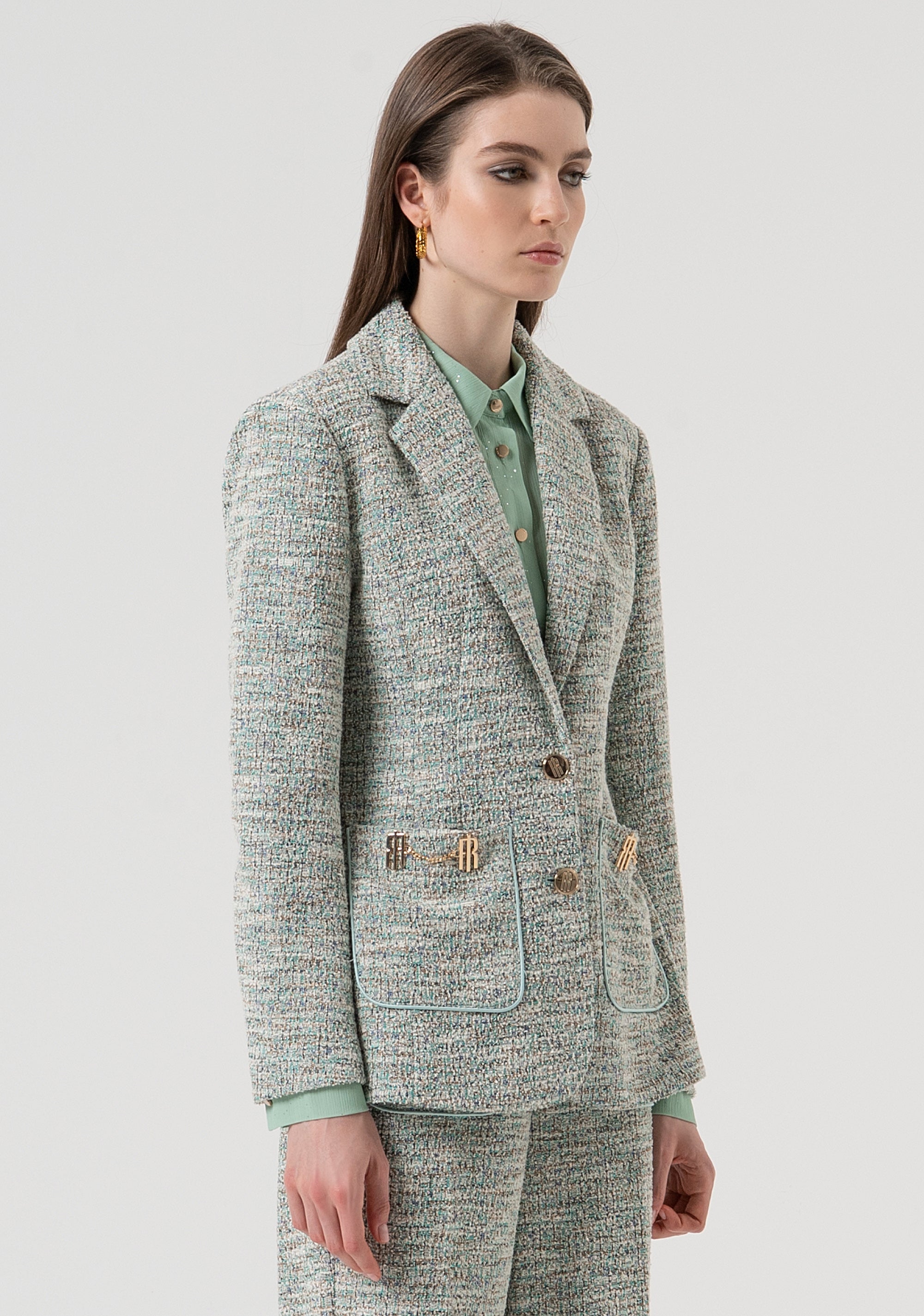 Blazer regular monopetto in tweed FR25WJ2007W814S9-210 Fracomina