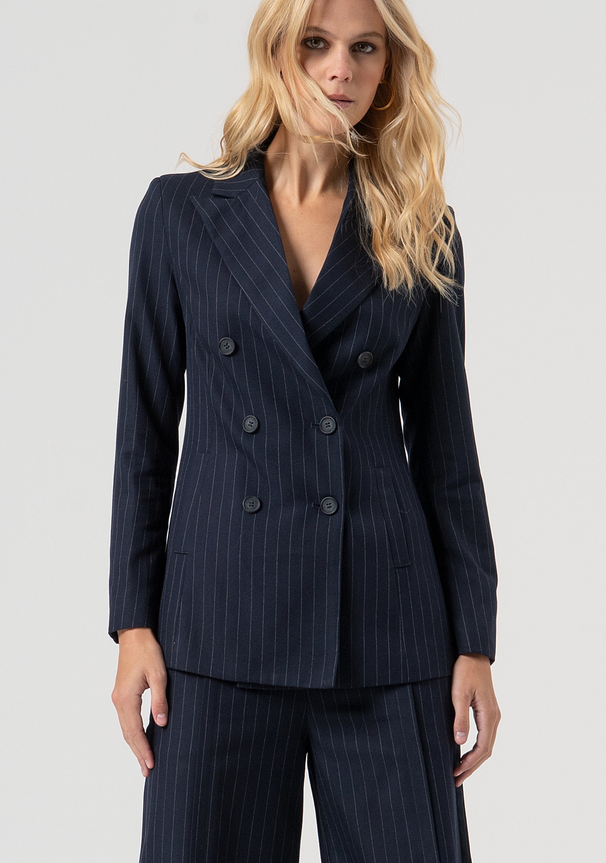Blazer regular lungo doppiopetto gessato FR25WJ3007W813D4-117 Fracomina