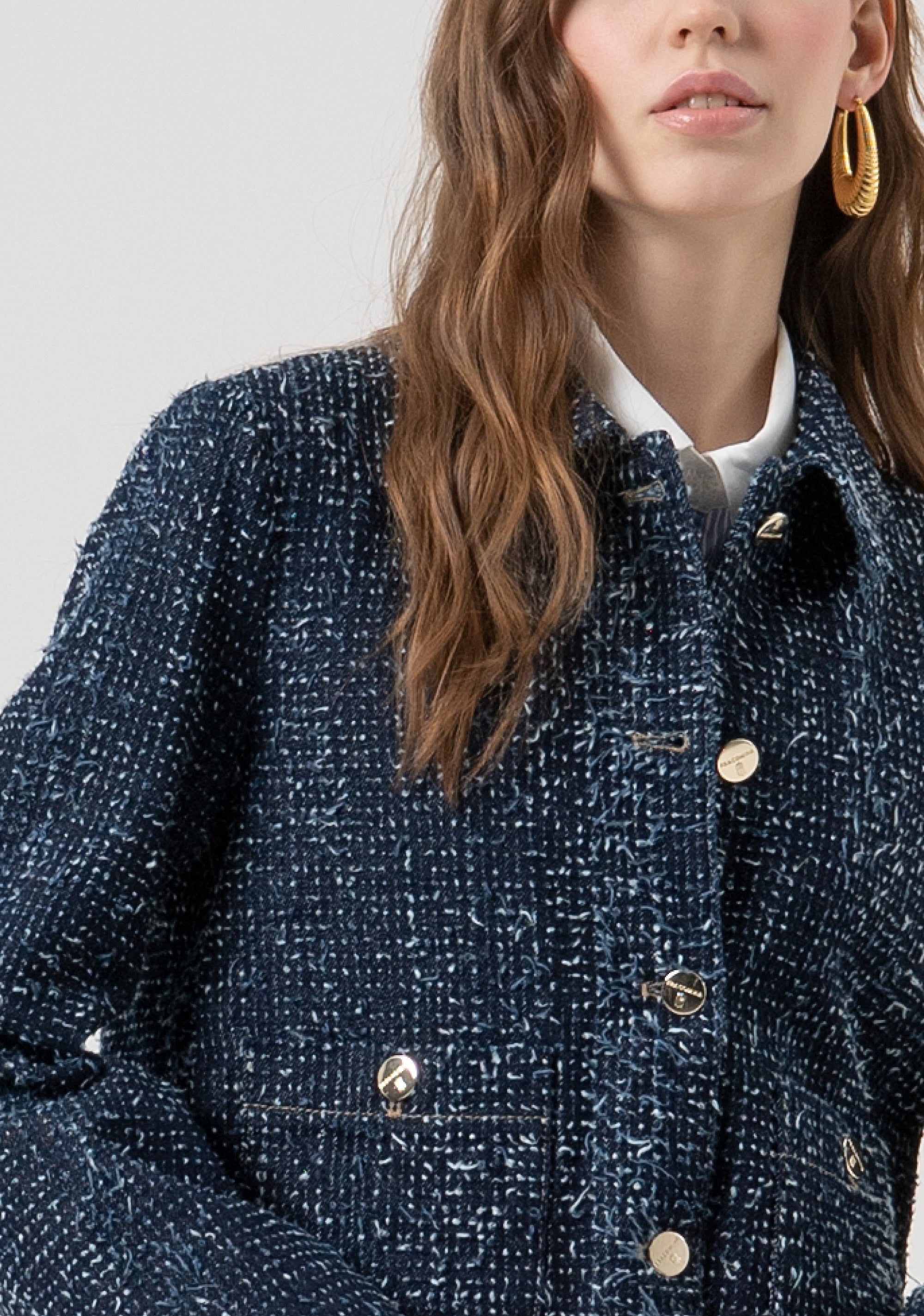 Giacca corta in bouclè di denim FR25WJ4011D419F7-117 Fracomina