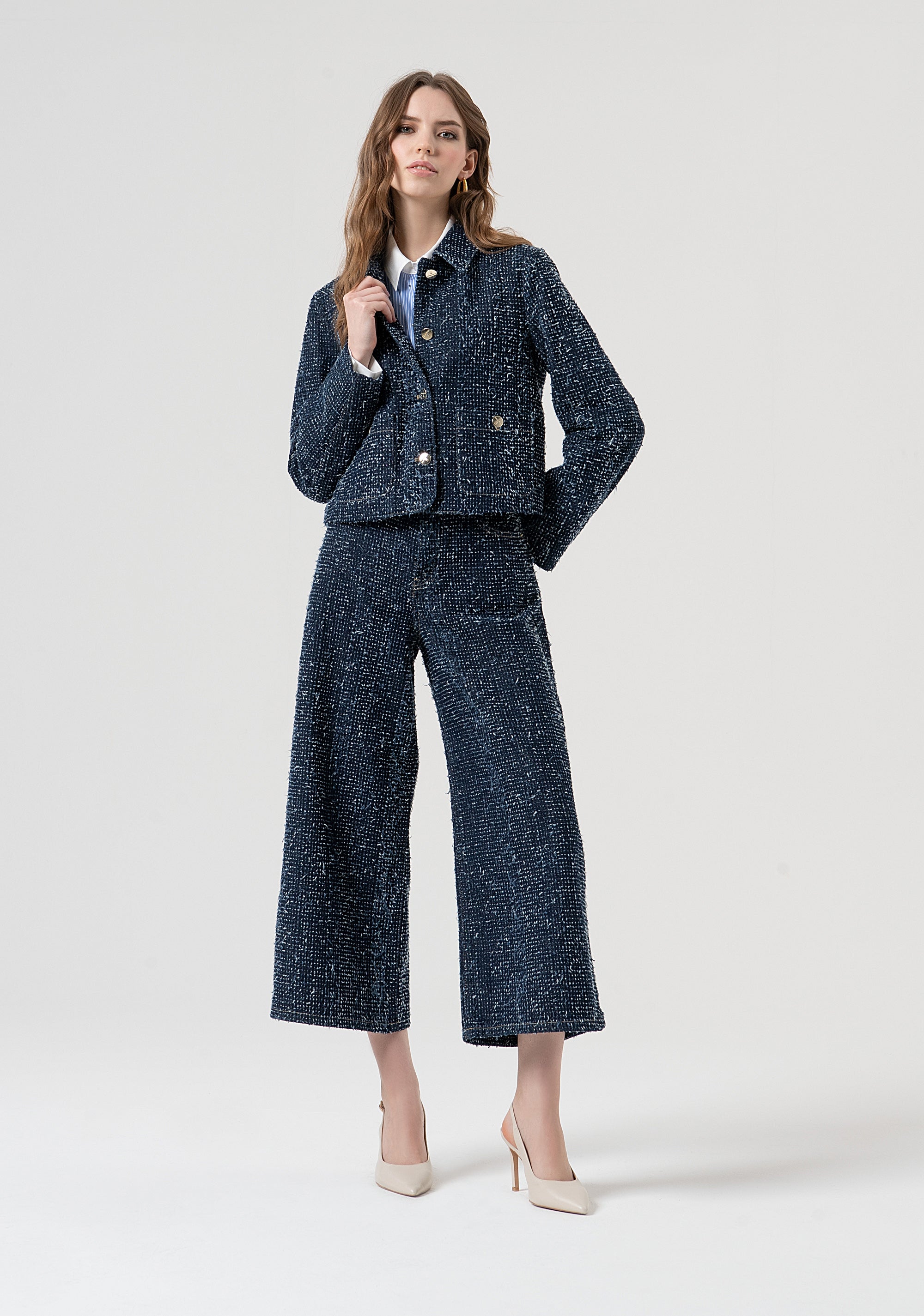 Giacca corta in bouclè di denim FR25WJ4011D419F7-117 Fracomina
